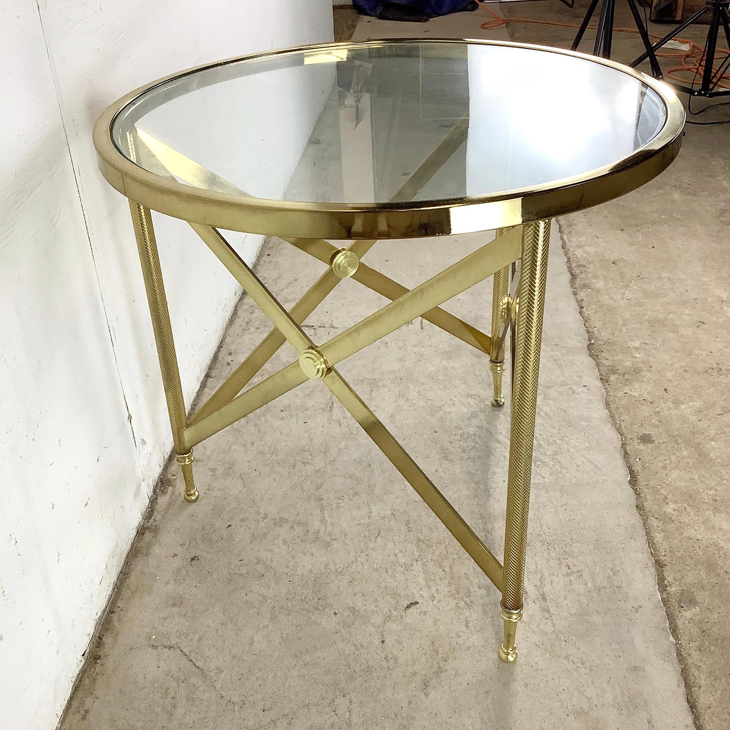 Neoclassical Brass & Glass Accent Table in the Manner of Maison Jansen For Sale 5
