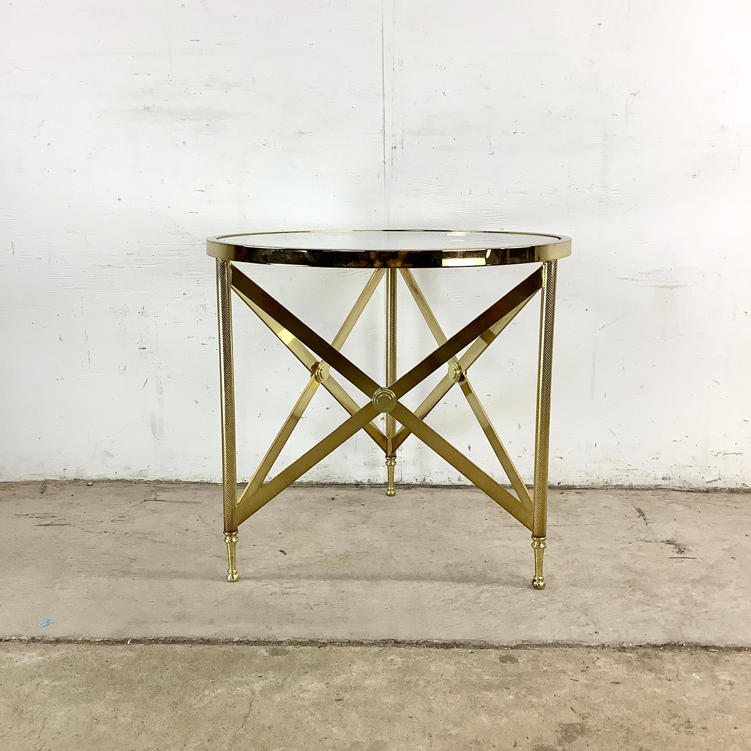 Neoclassical Brass & Glass Accent Table in the Manner of Maison Jansen For Sale 6