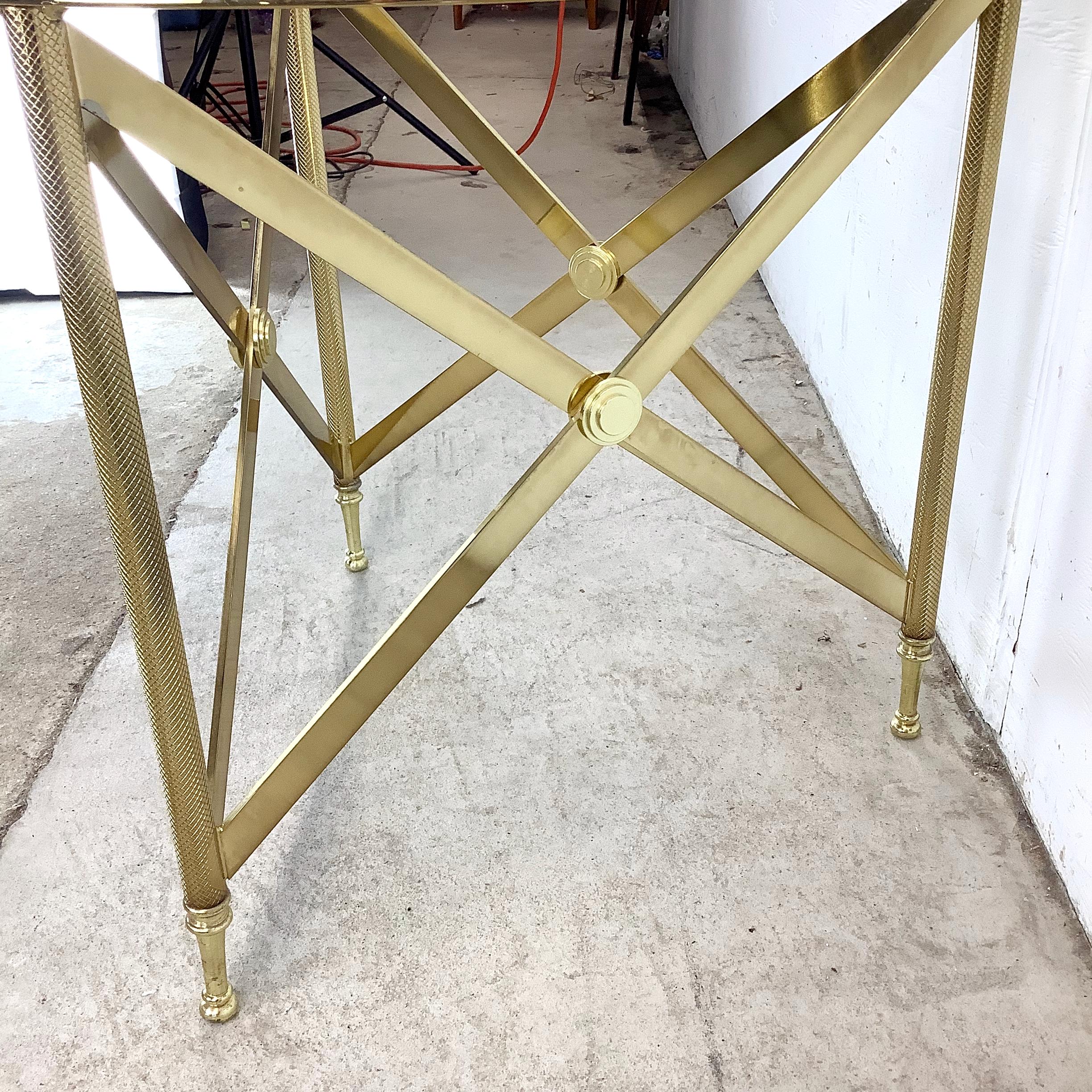 Neoclassical Brass & Glass Accent Table in the Manner of Maison Jansen For Sale 8