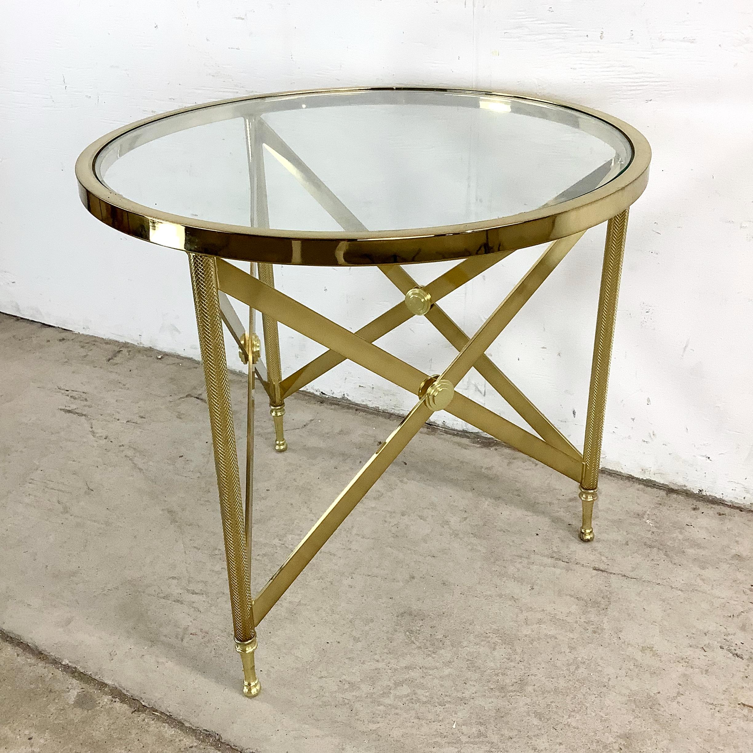 Other Neoclassical Brass & Glass Accent Table in the Manner of Maison Jansen For Sale