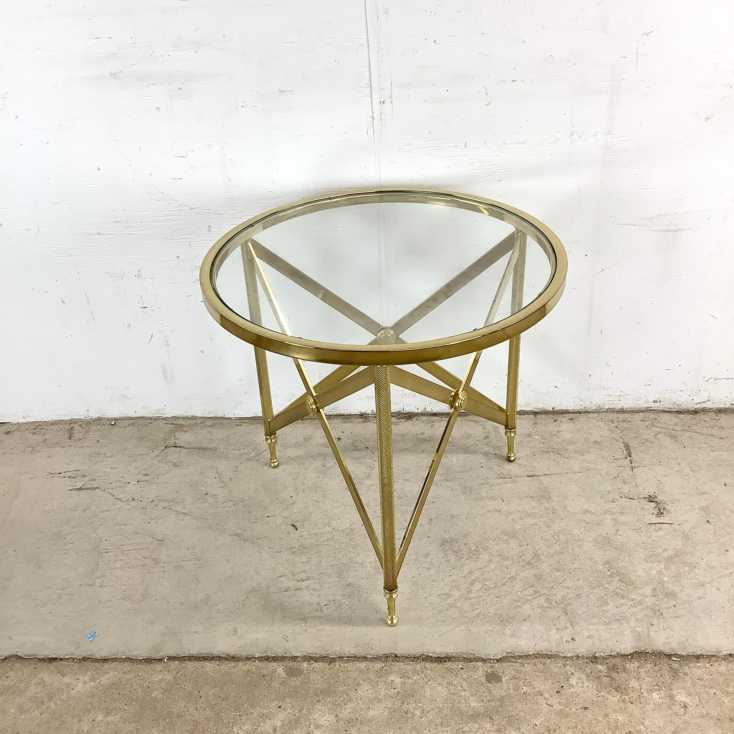 Neoclassical Brass & Glass Accent Table in the Manner of Maison Jansen In Good Condition For Sale In Trenton, NJ