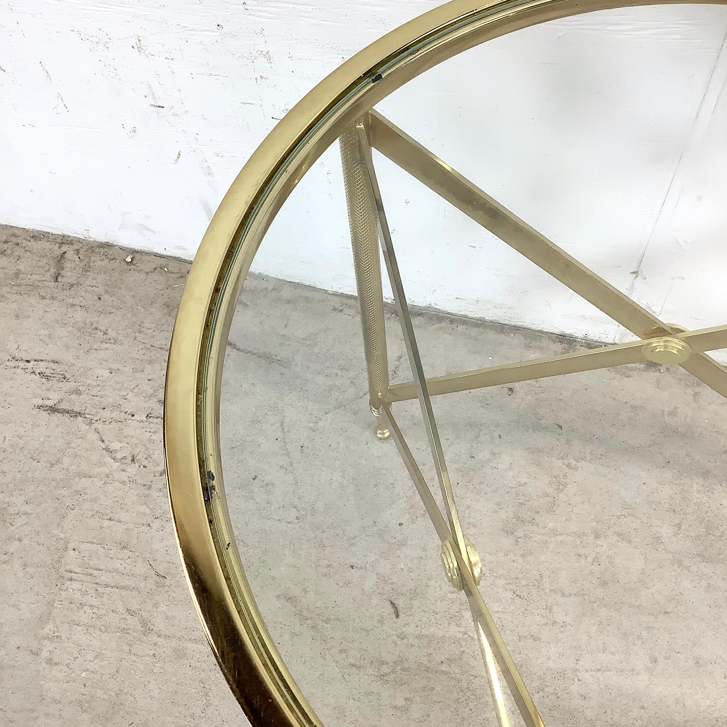 Metal Neoclassical Brass & Glass Accent Table in the Manner of Maison Jansen For Sale