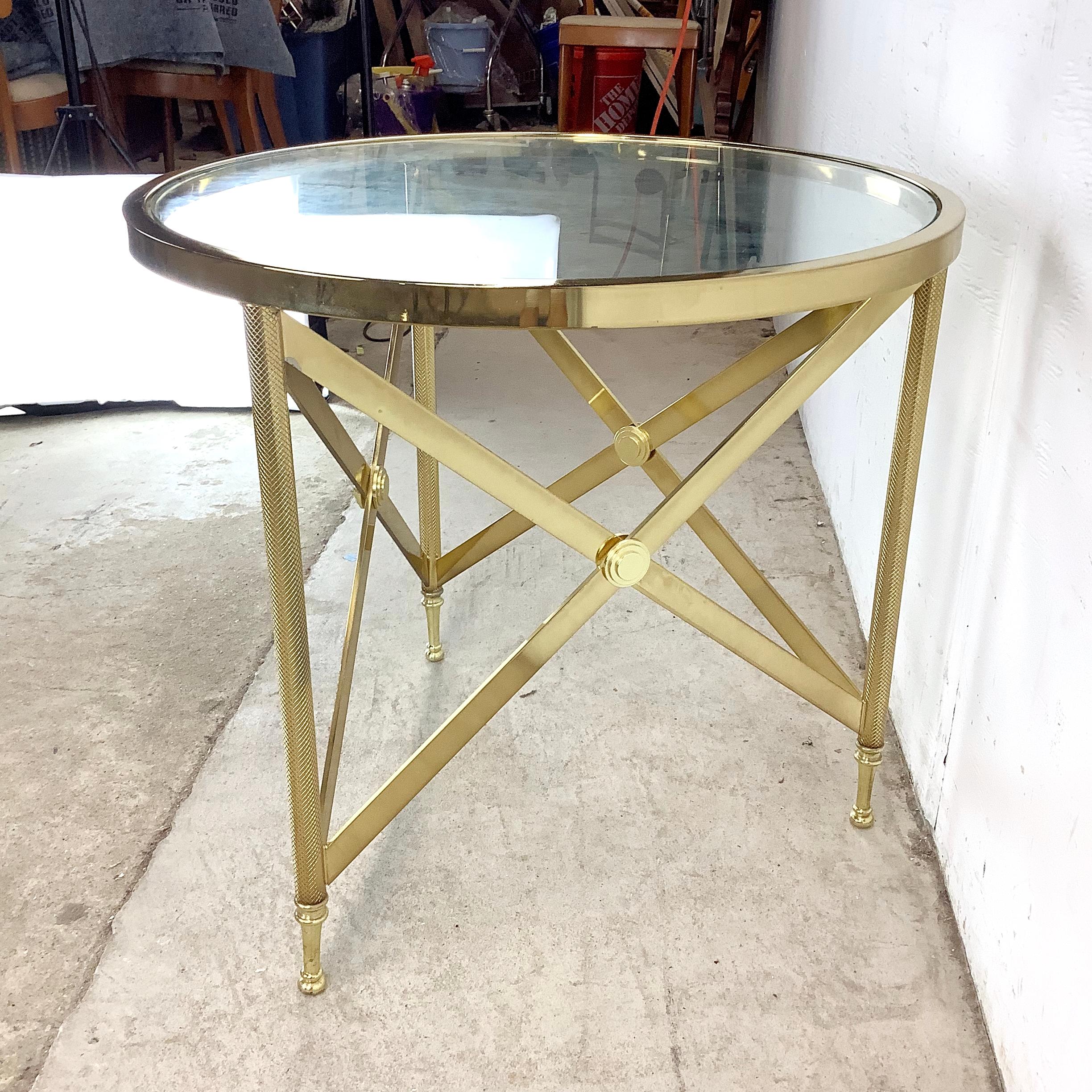 Neoclassical Brass & Glass Accent Table in the Manner of Maison Jansen For Sale 1