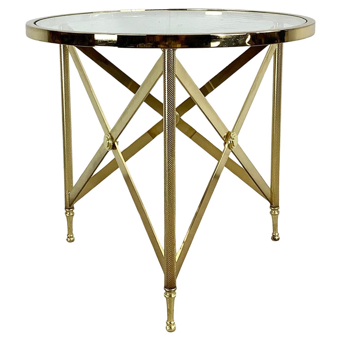 Neoclassical Brass & Glass Accent Table in the Manner of Maison Jansen For Sale