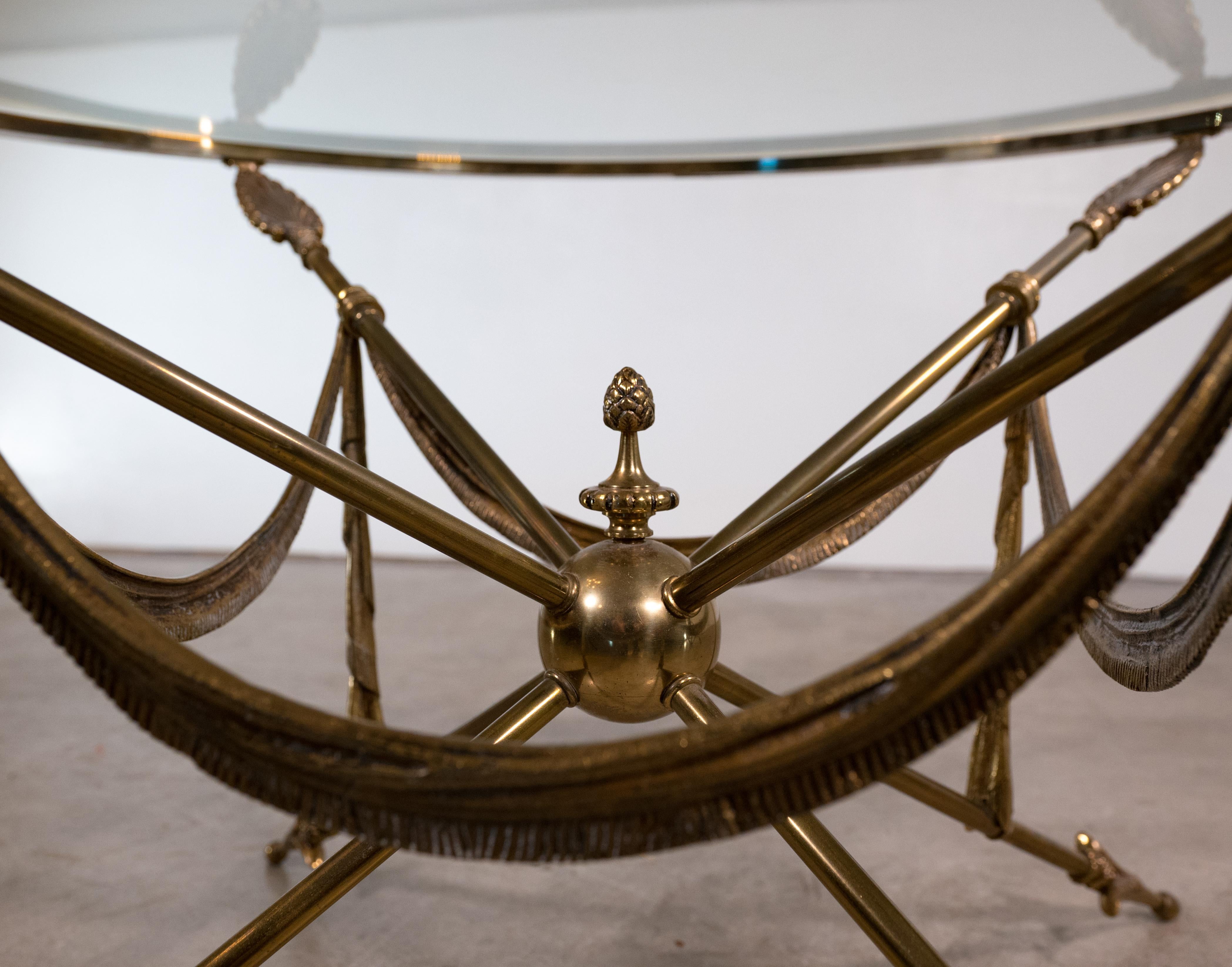 Neoclassical Brass Jansen Style Gueridon Coffee Table on Arrow Legs 1