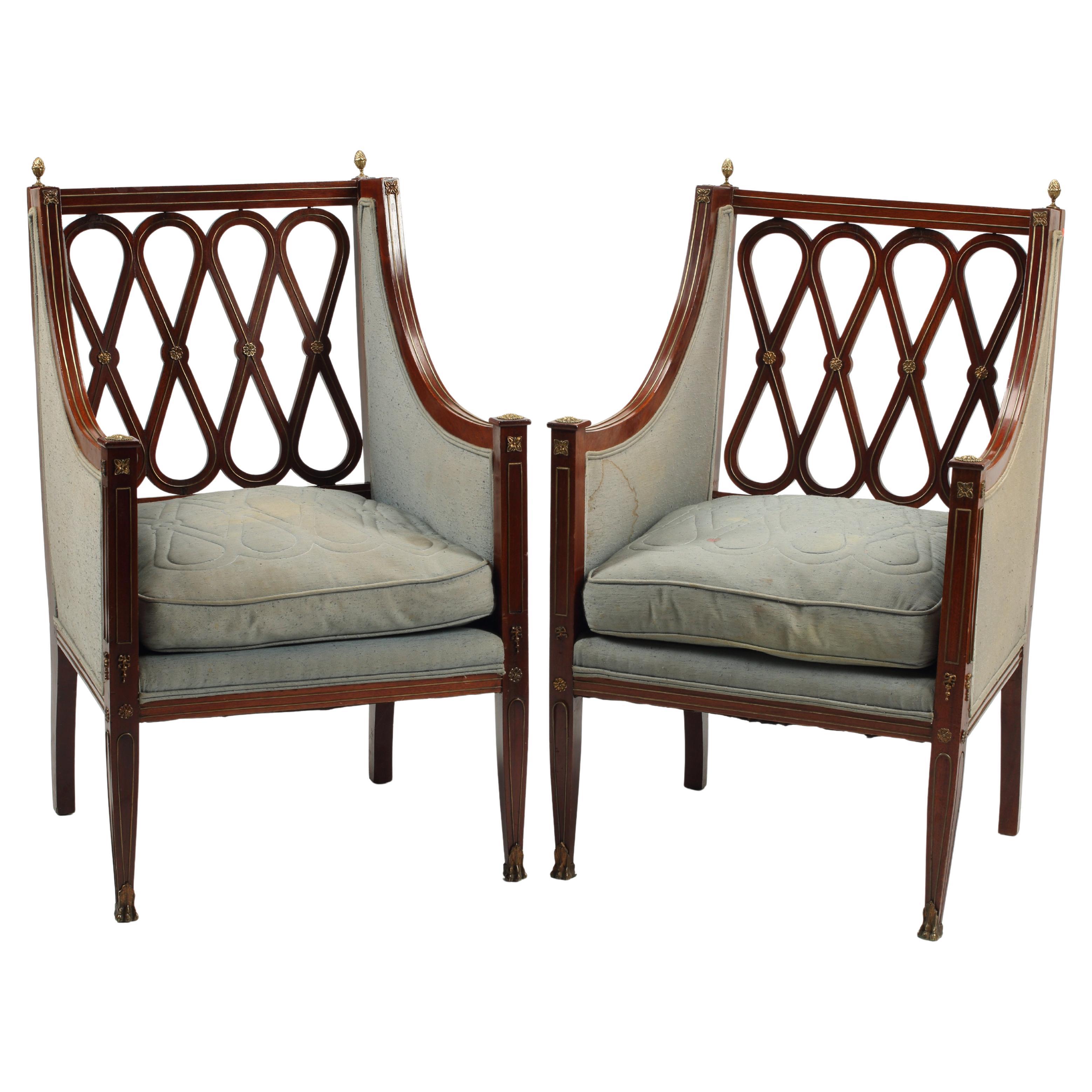 Neoclassical Brass Mounted Armchairs, Russian 19th Century
