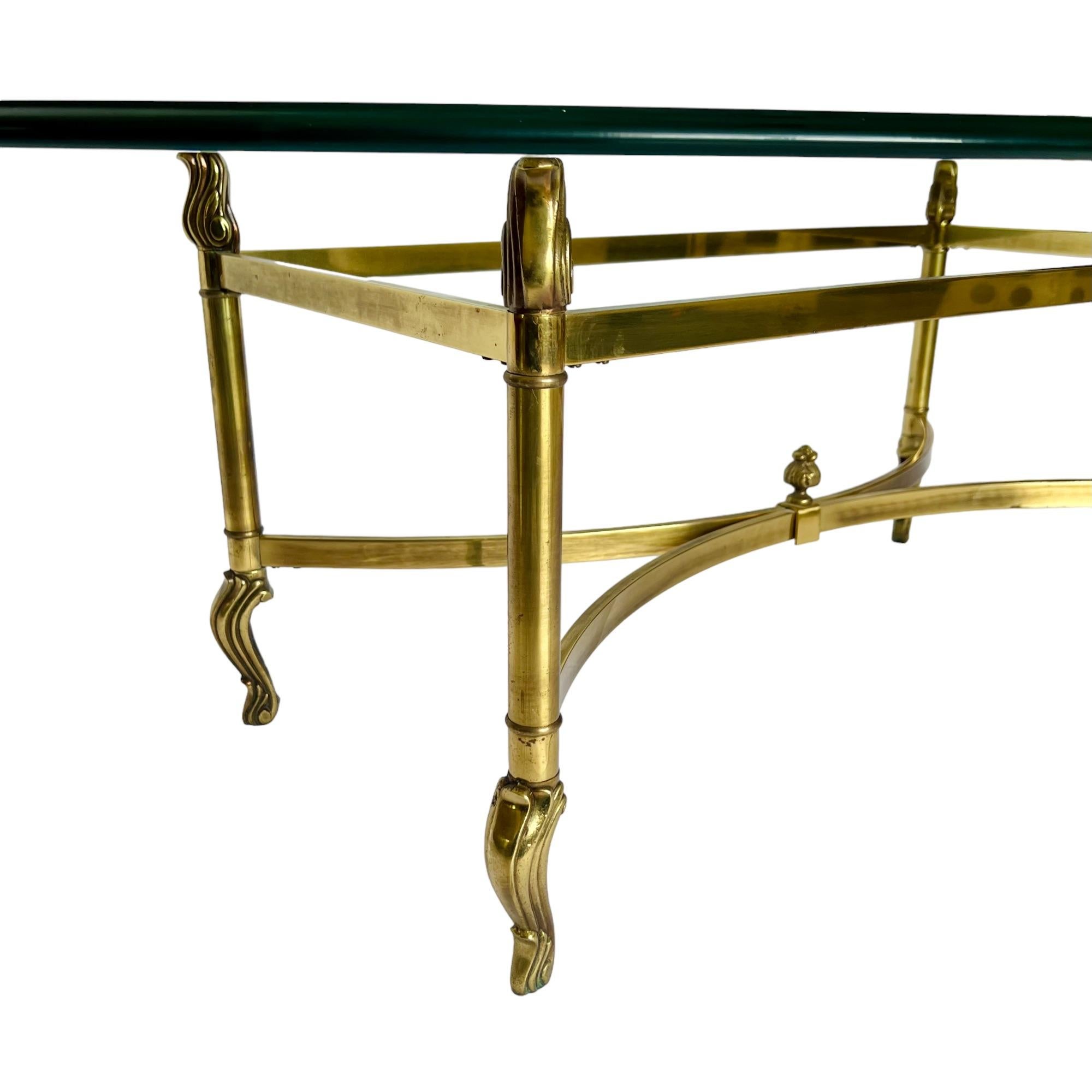 Neoclassical Brass Oval Glass Top Coffee Table, Late 20th C. 3
