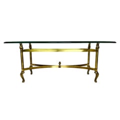 Neoclassical Brass Oval Glass Top Coffee Table, Late 20th C.