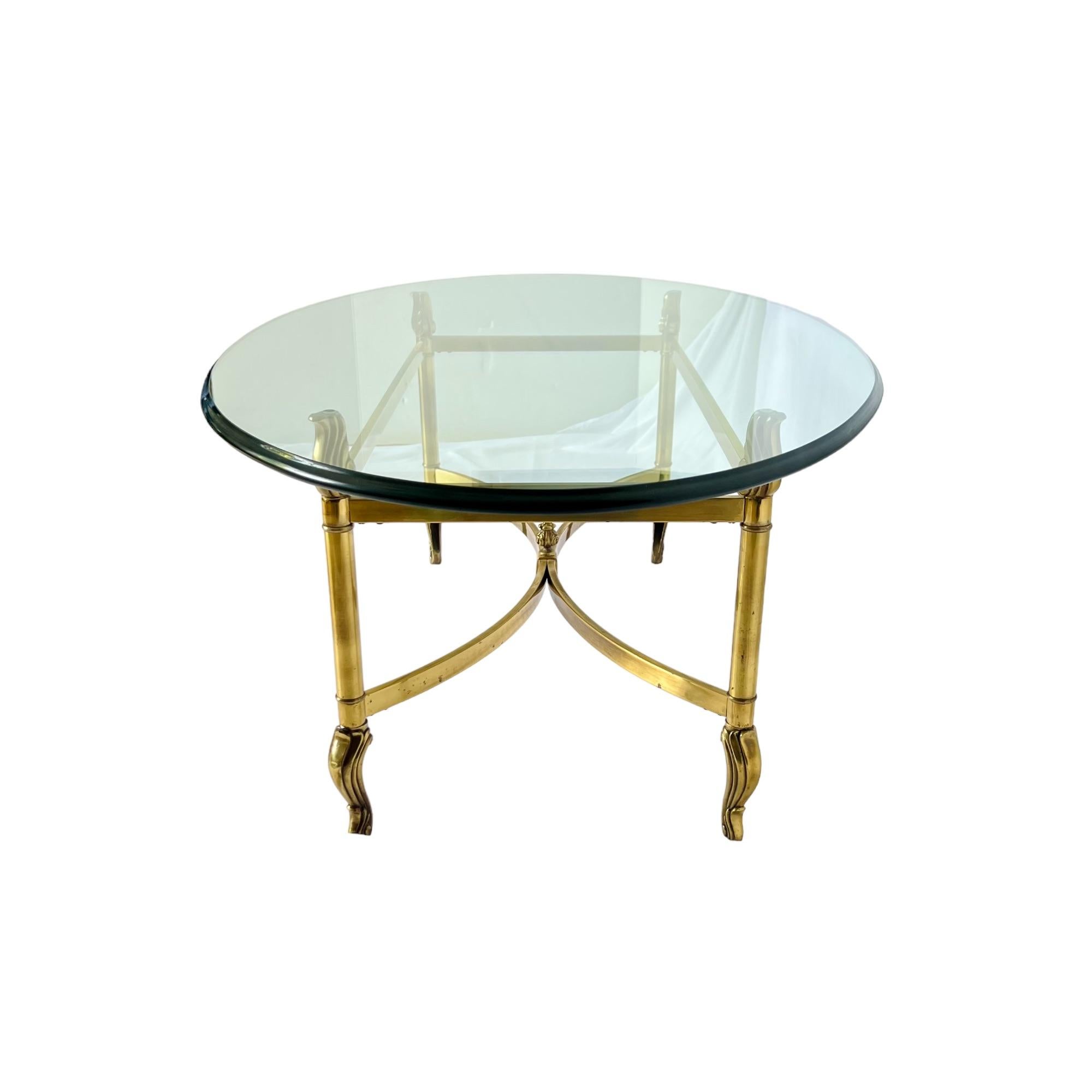 Late 20th Century Neoclassical Brass Oval Glass Top Coffee Table, Late 20th C.