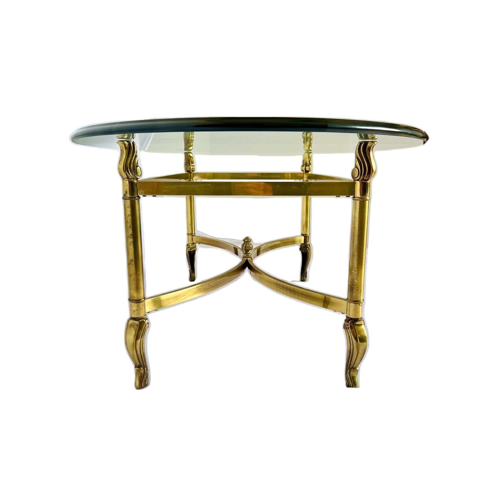 Neoclassical Brass Oval Glass Top Coffee Table, Late 20th C. 1