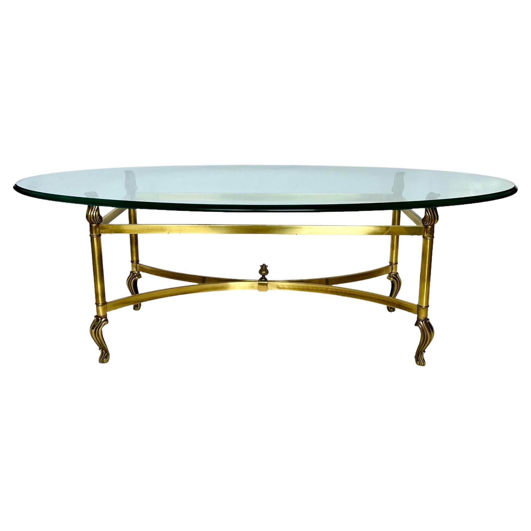 Neoclassical Brass Oval Glass Top Coffee Table, Late 20th C.