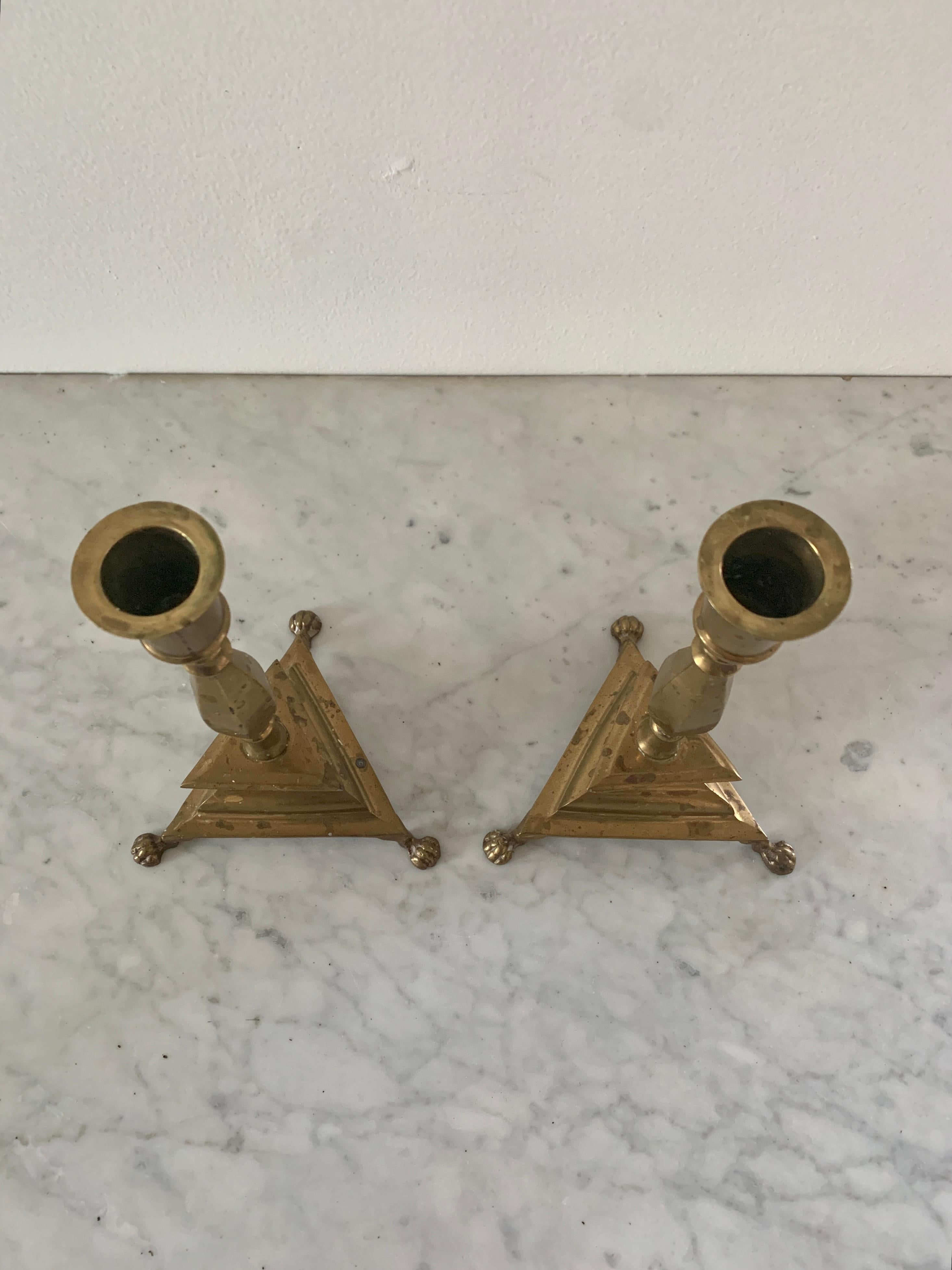 Neoclassical Brass Paw Foot Candlestick Holders, Pair For Sale 1