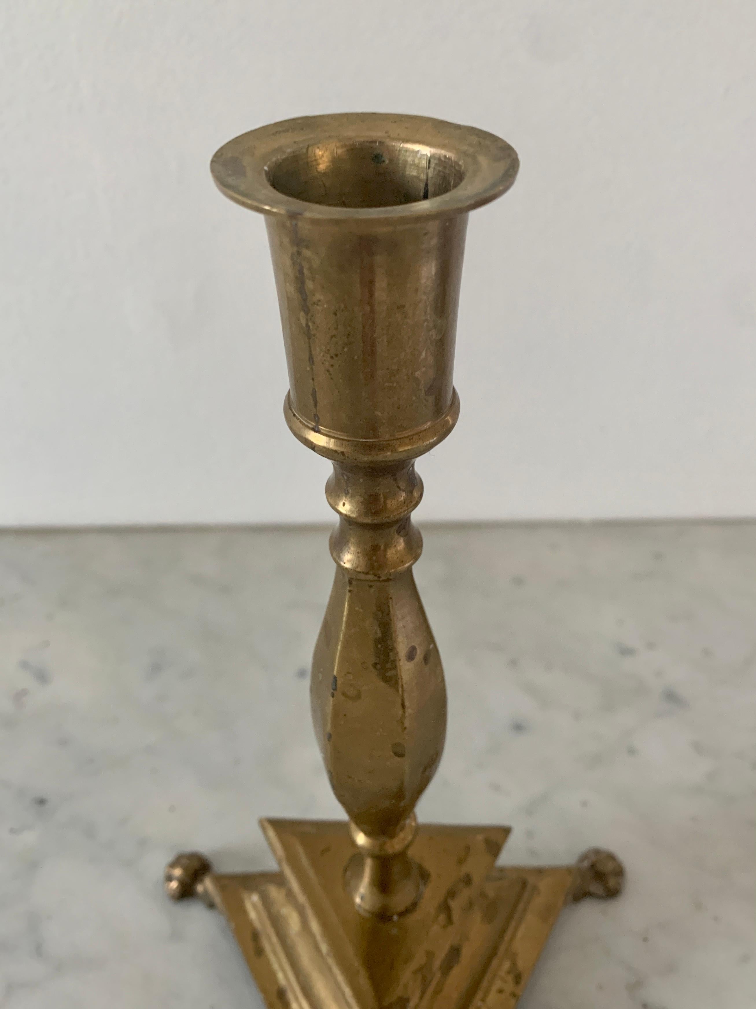 Neoclassical Brass Paw Foot Candlestick Holders, Pair For Sale 3