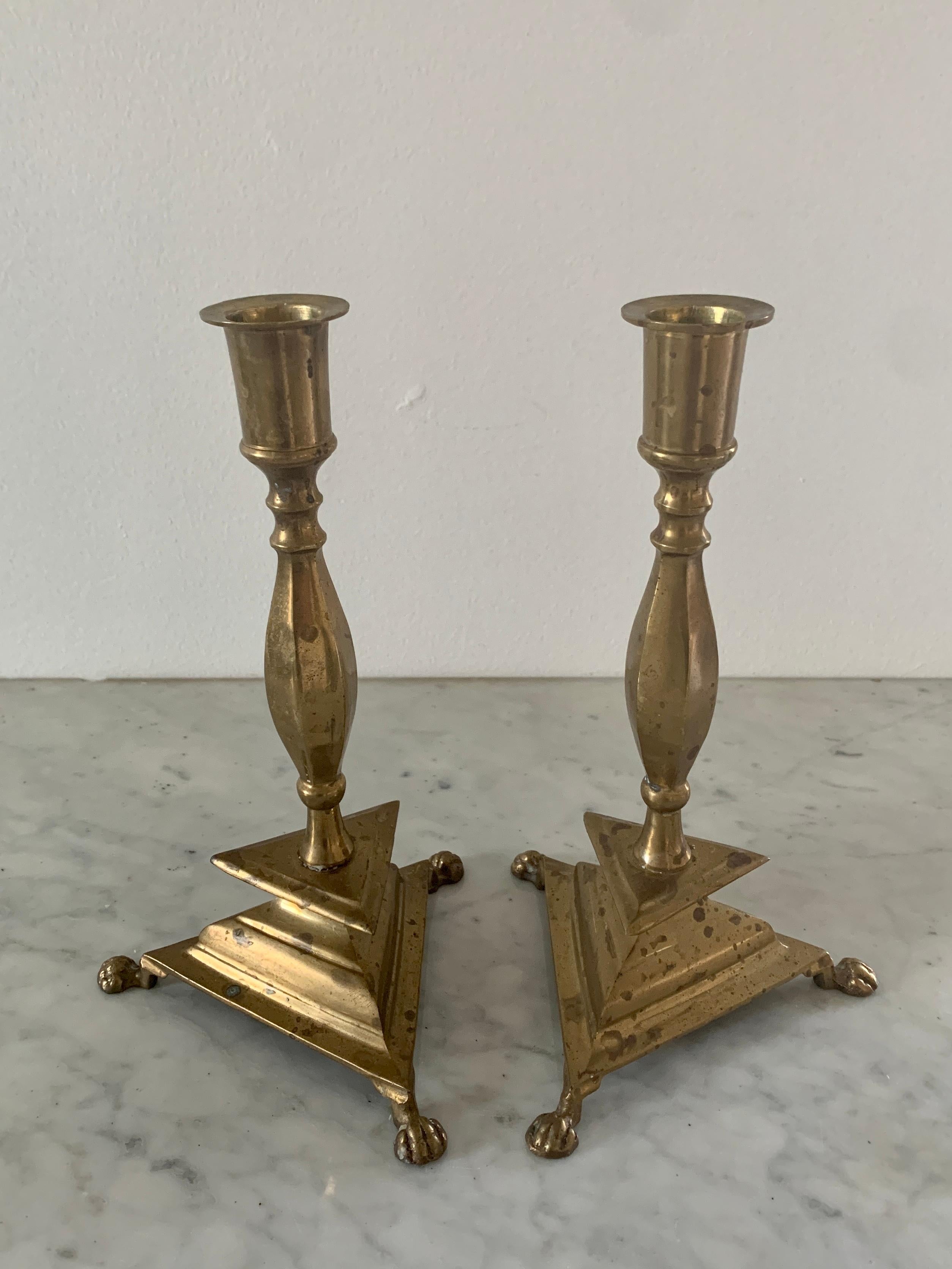 Neoclassical Brass Paw Foot Candlestick Holders, Pair For Sale 4
