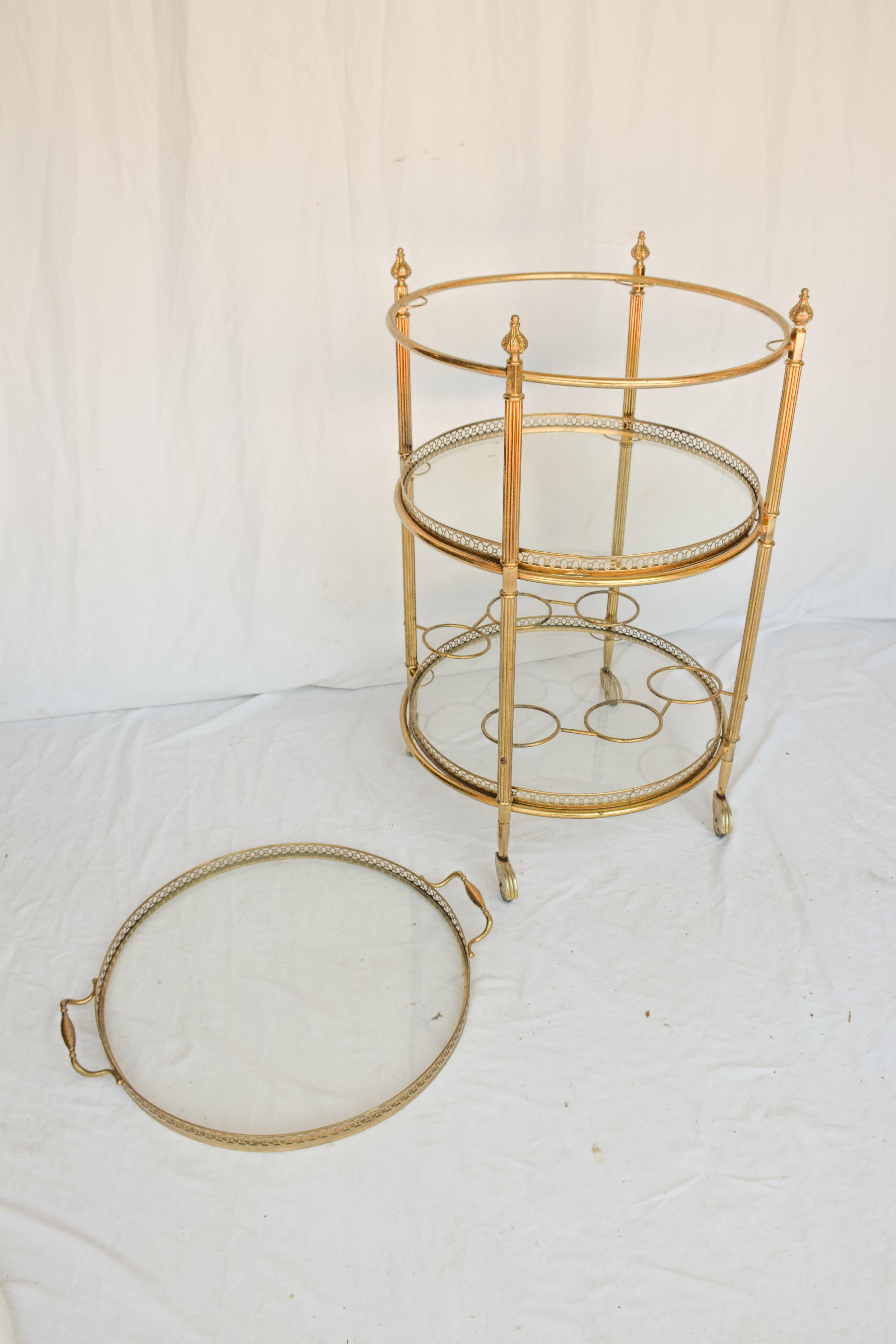 French Neoclassical Brass Round Bar Cart