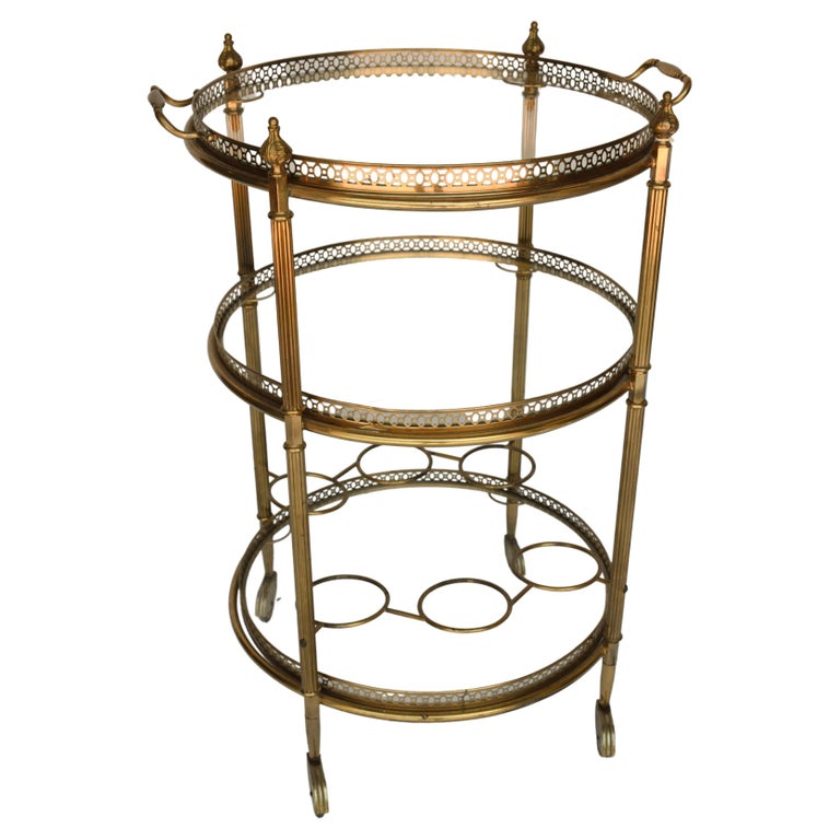 Neoclassical Brass Round Bar Cart For Sale at 1stDibs