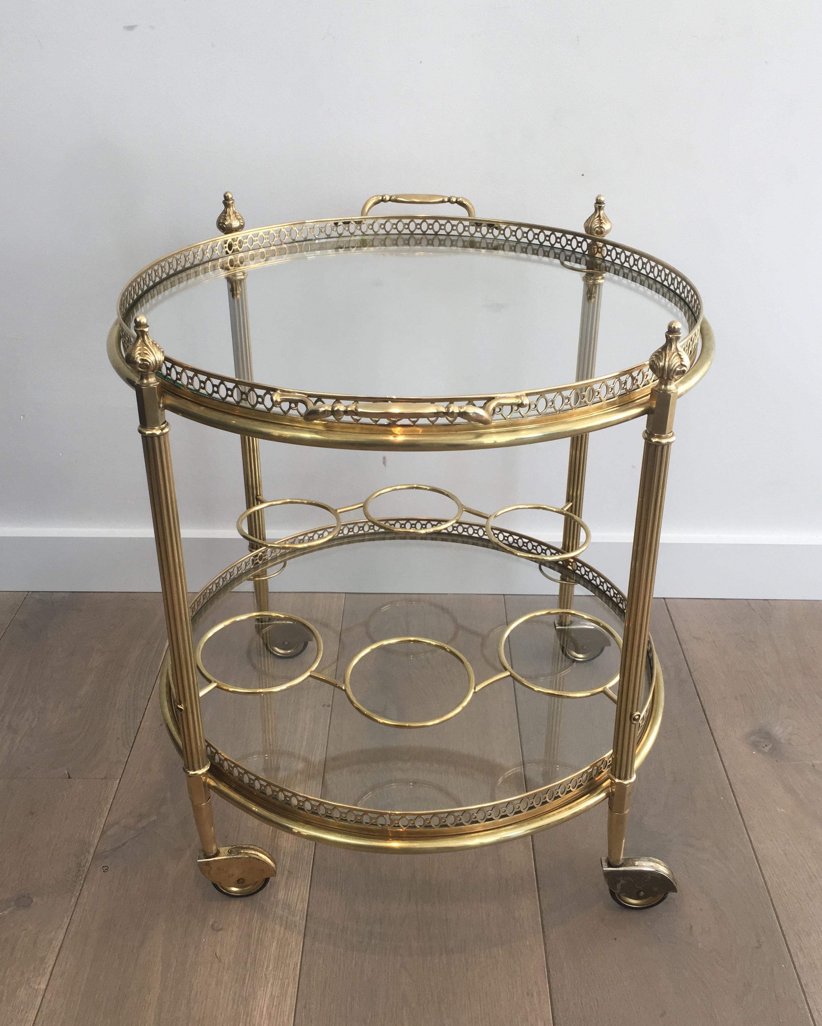 Neoclassical Brass Round Bar Cart, French, circa 1940 For Sale 6