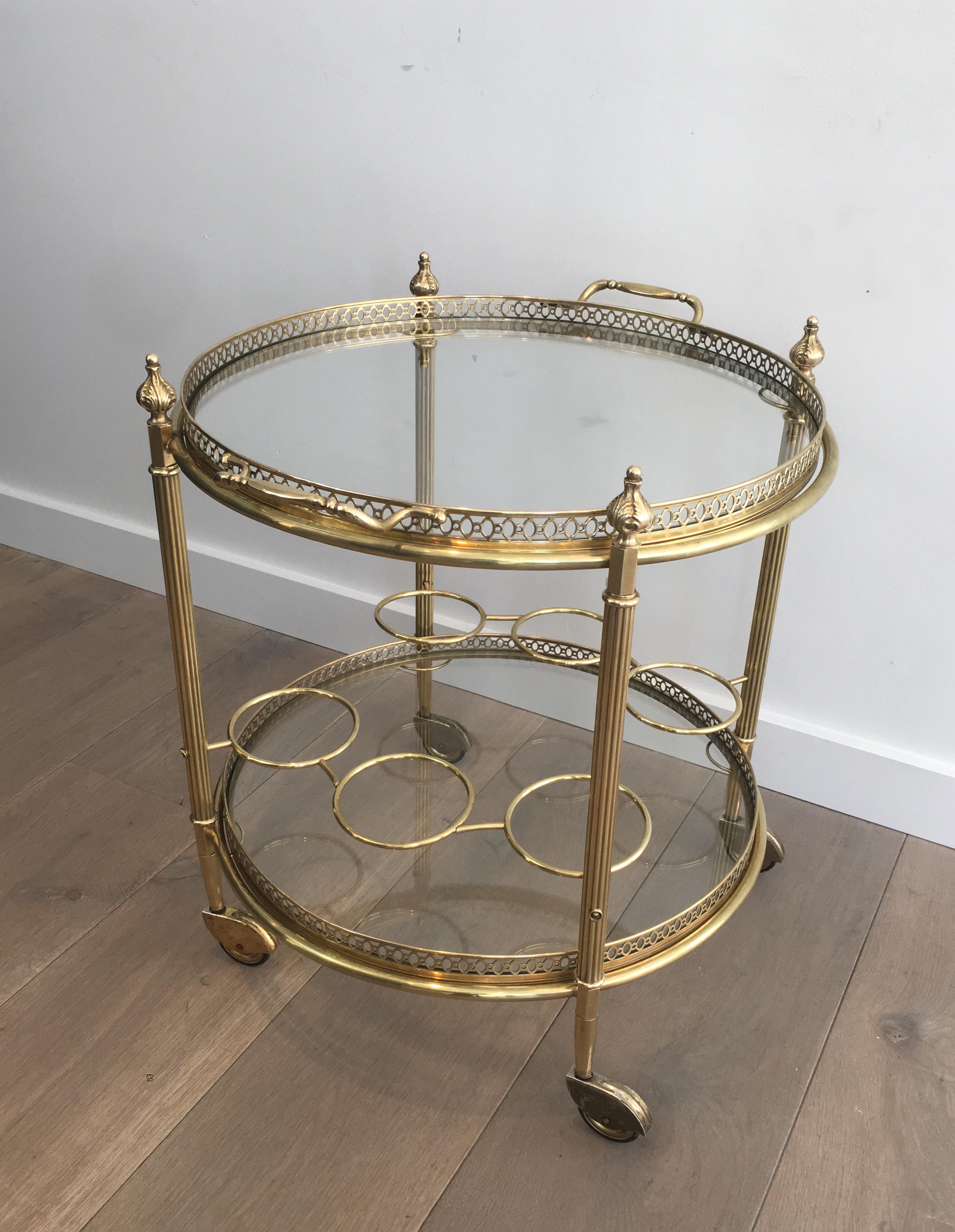 Neoclassical Brass Round Bar Cart, French, circa 1940 For Sale 7