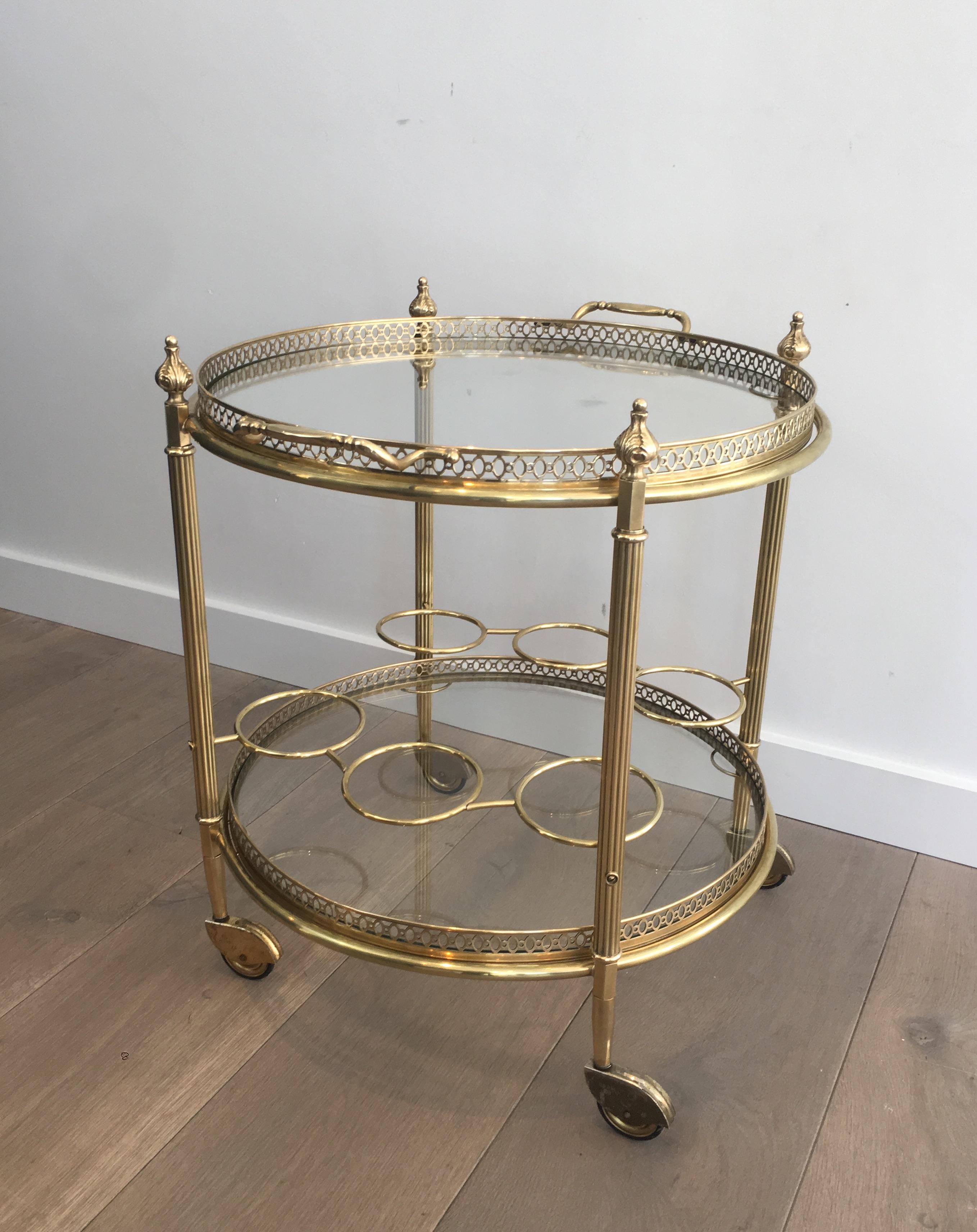 Neoclassical Brass Round Bar Cart, French, circa 1940 For Sale 8