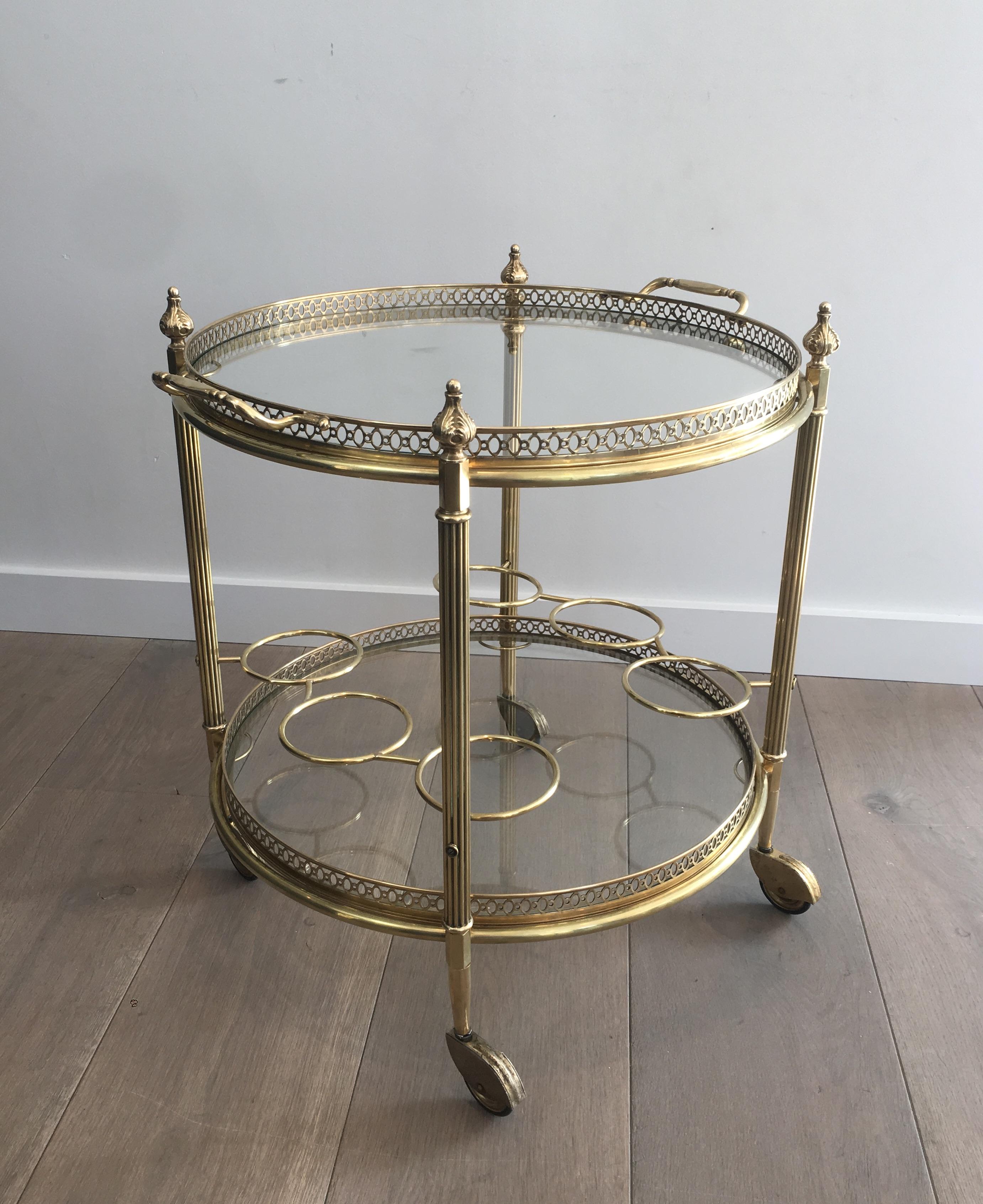 Neoclassical Brass Round Bar Cart, French, circa 1940 For Sale 9