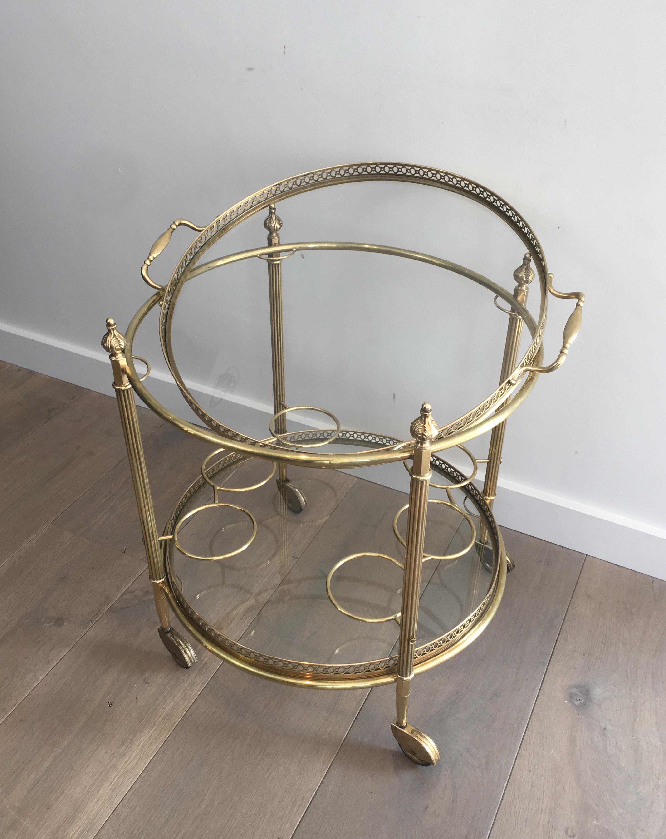 Neoclassical Brass Round Bar Cart, French, circa 1940 In Good Condition For Sale In Marcq-en-Barœul, Hauts-de-France