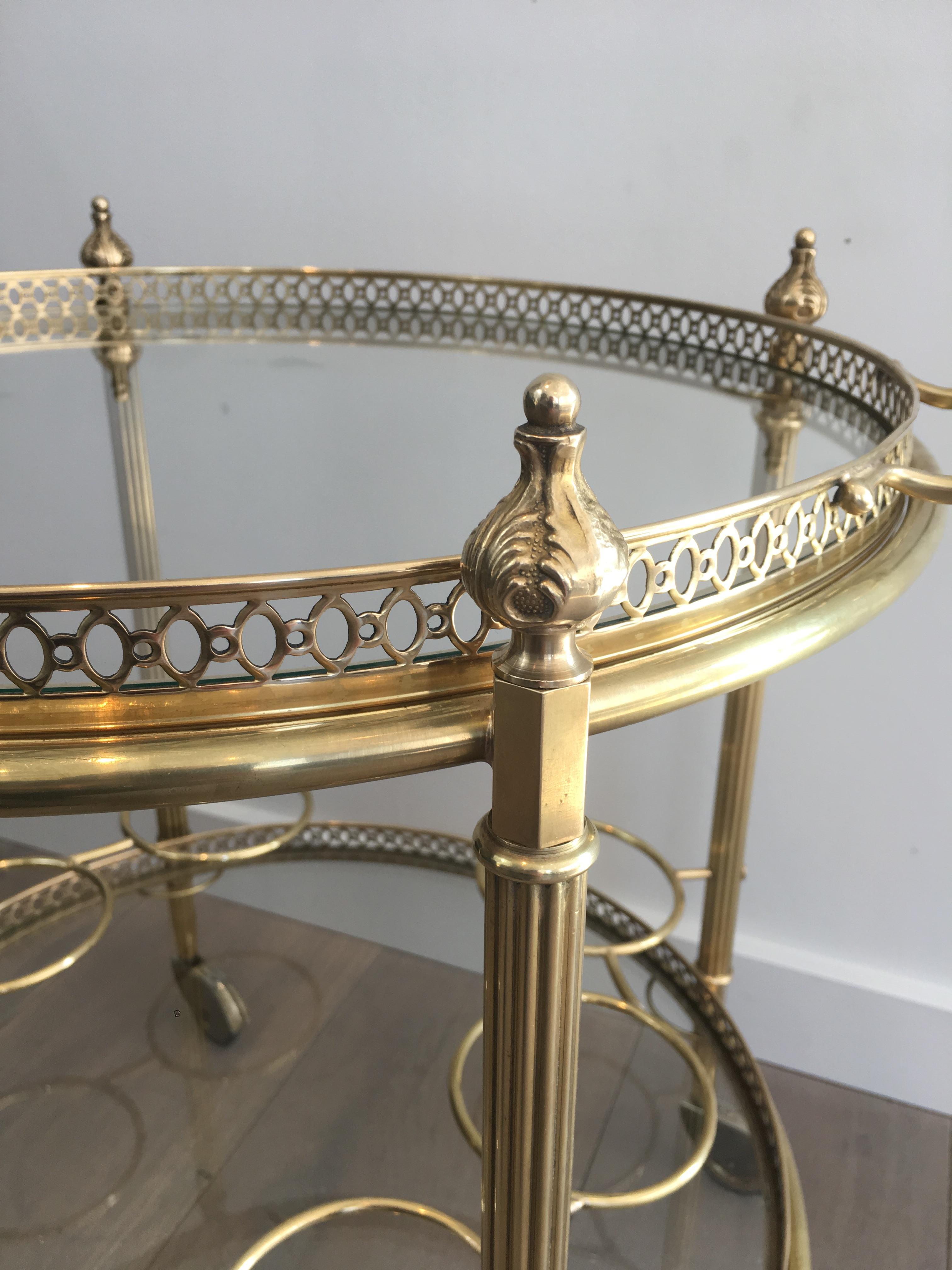 Neoclassical Brass Round Bar Cart, French, circa 1940 For Sale 1