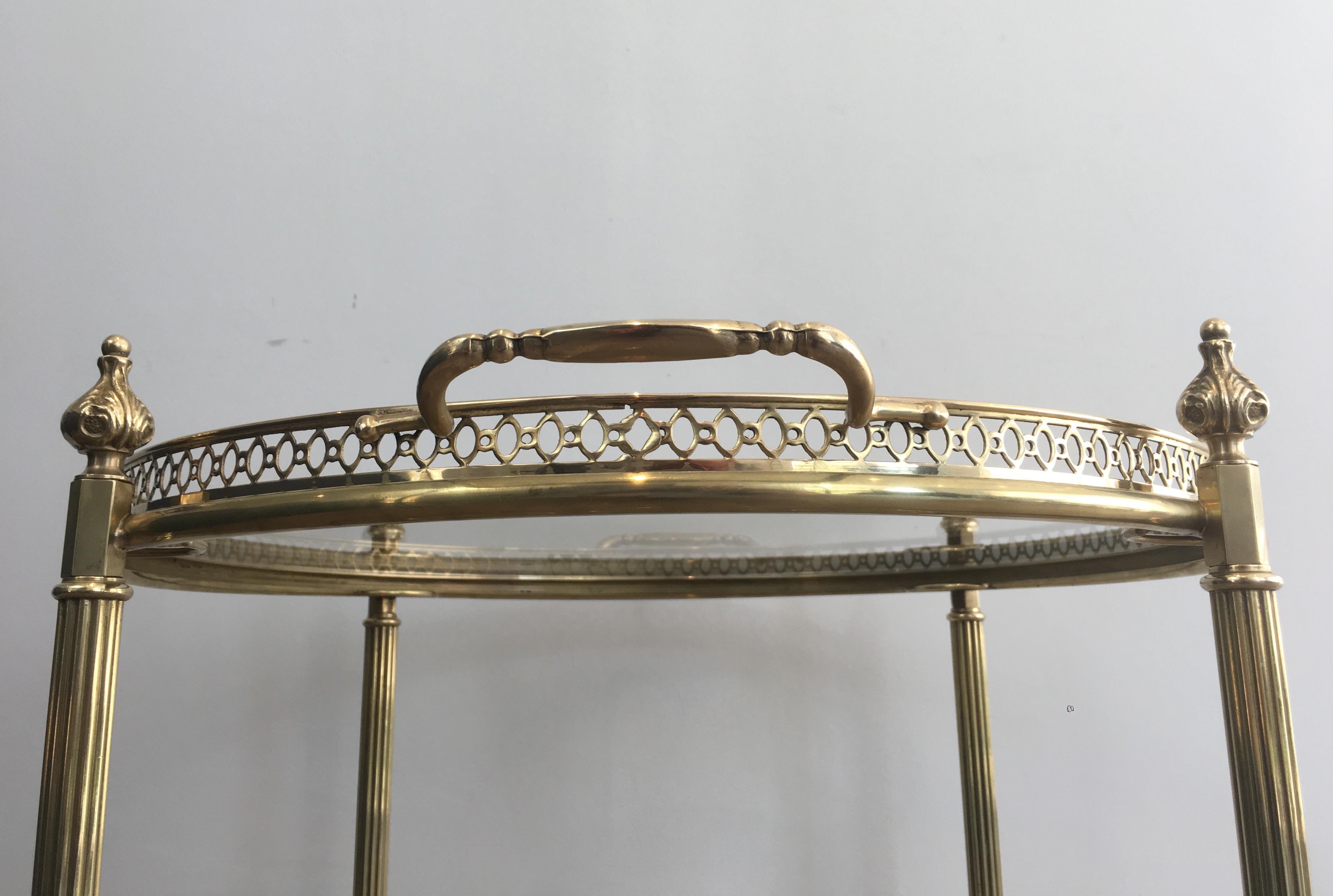 Neoclassical Brass Round Bar Cart, French, circa 1940 For Sale 2