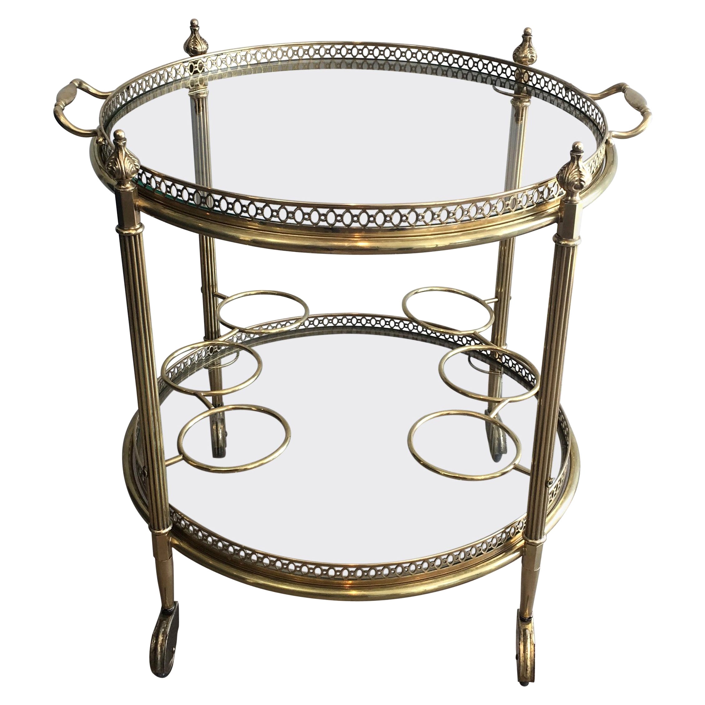 Carrello da bar rotondo in ottone neoclassico, Francia, 1940 circa