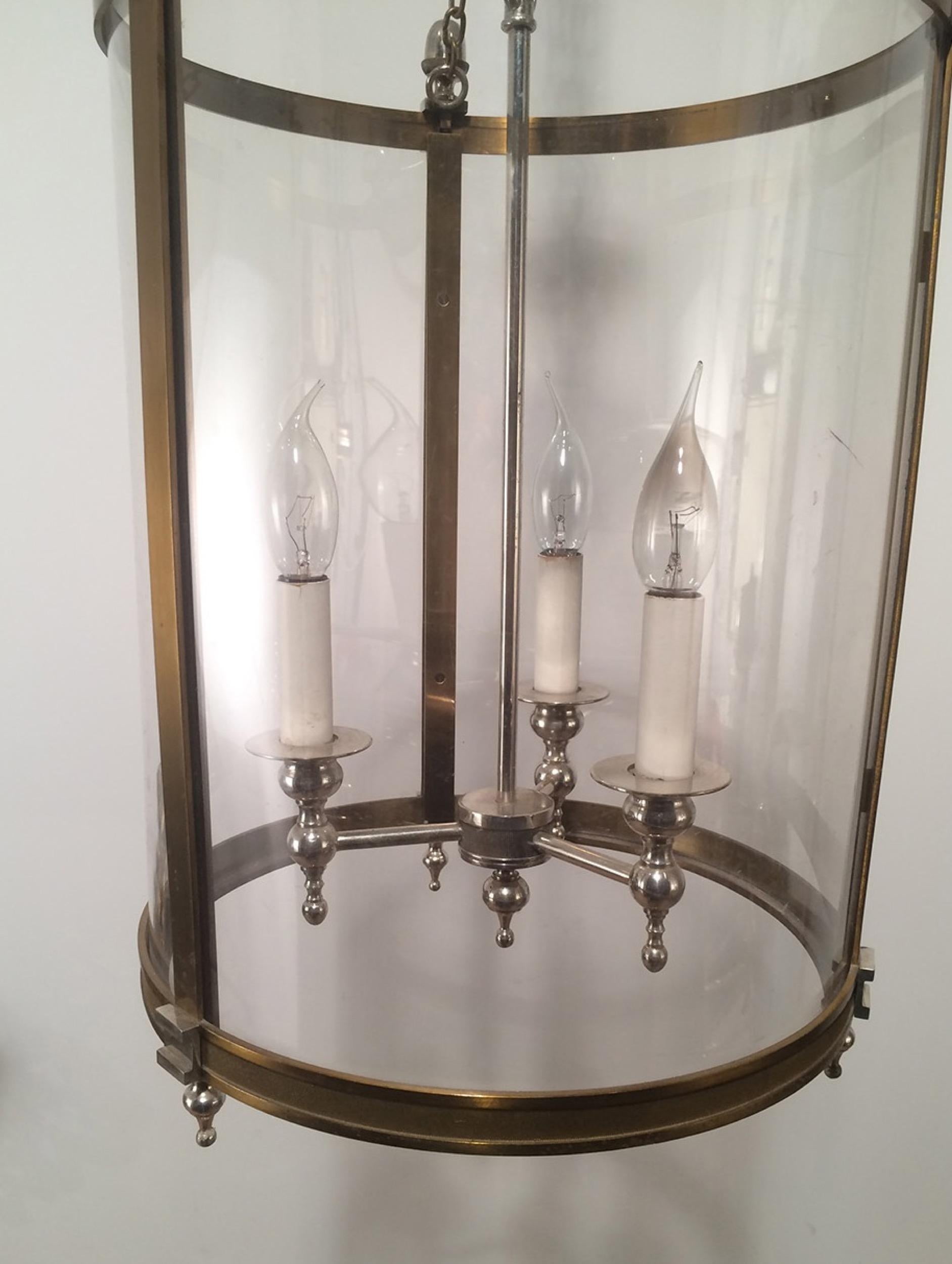 Neoclassical Brass & Silver Plated Lantern with Strong Rounded Faux-Glass Plast For Sale 5