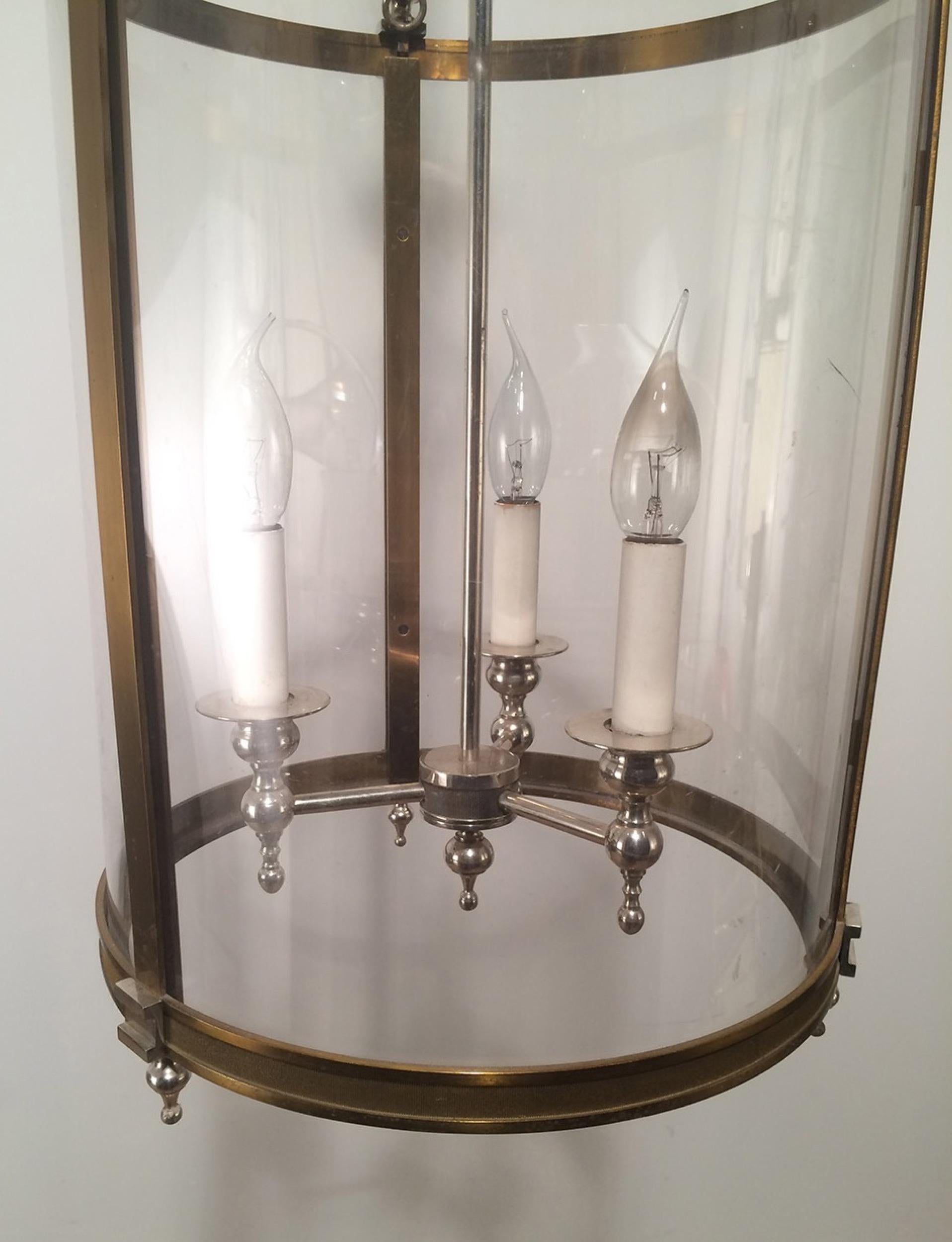 Neoclassical Brass & Silver Plated Lantern with Strong Rounded Faux-Glass Plast For Sale 6