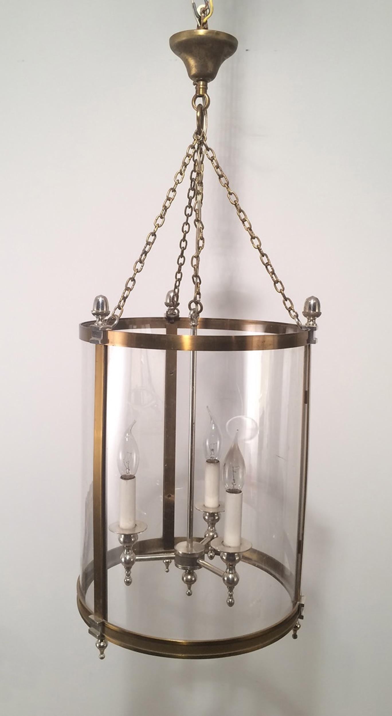 Neoclassical Brass & Silver Plated Lantern with Strong Rounded Faux-Glass Plast For Sale 7