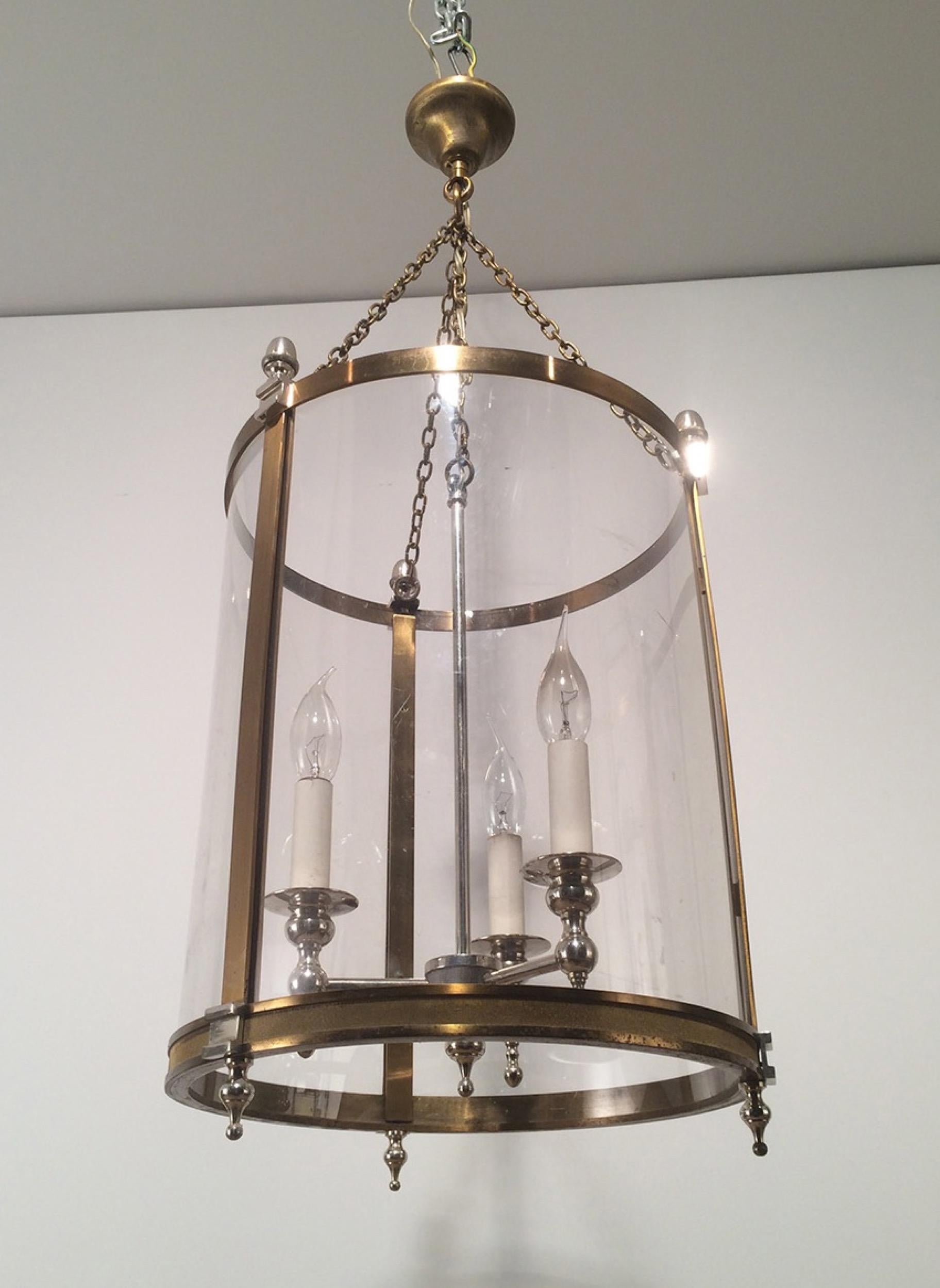 Neoclassical Brass & Silver Plated Lantern with Strong Rounded Faux-Glass Plast For Sale 8