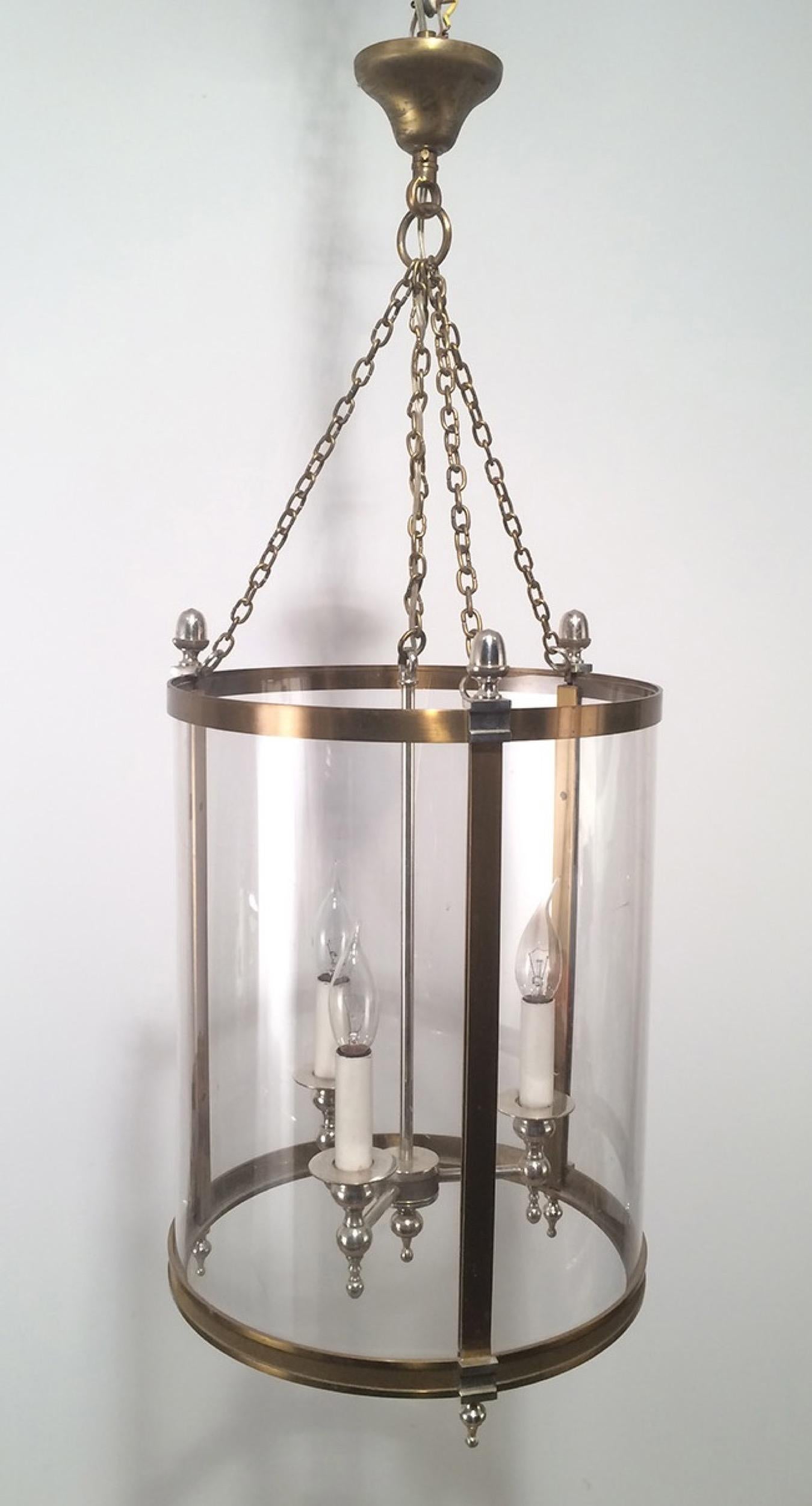 Neoclassical Brass & Silver Plated Lantern with Strong Rounded Faux-Glass Plast For Sale 9