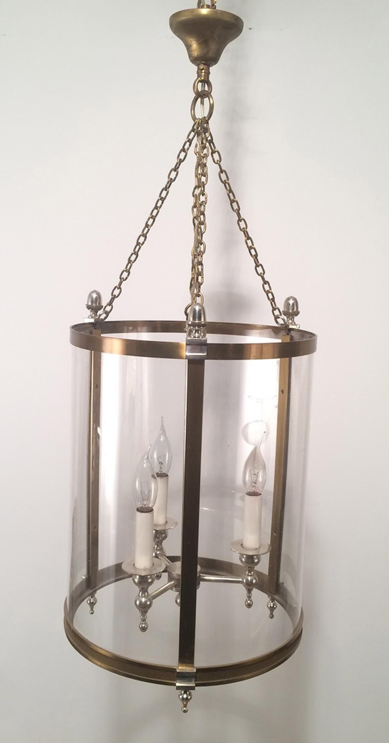 Neoclassical Brass & Silver Plated Lantern with Strong Rounded Faux-Glass Plast For Sale 11