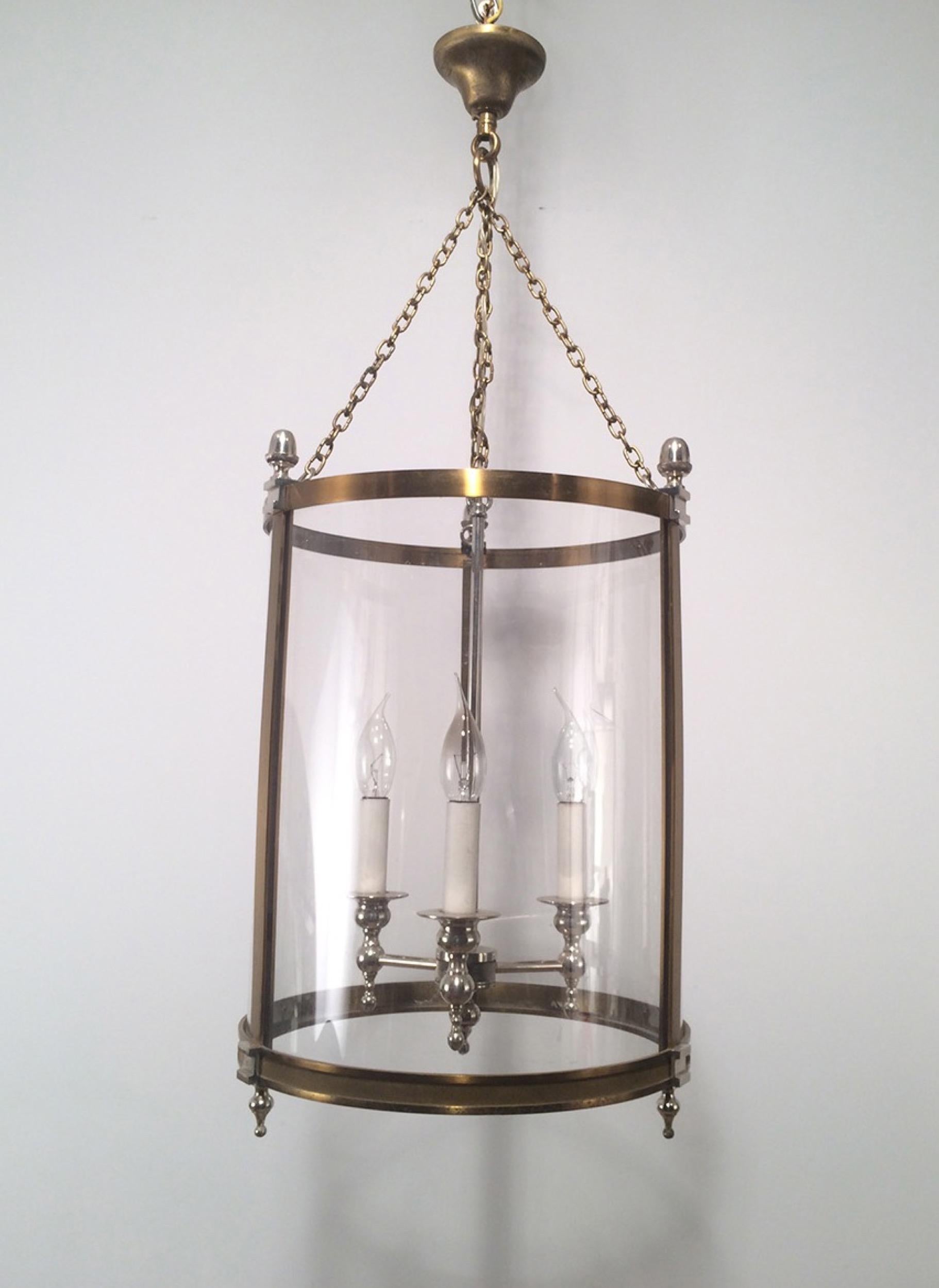 Neoclassical Brass & Silver Plated Lantern with Strong Rounded Faux-Glass Plast For Sale 3