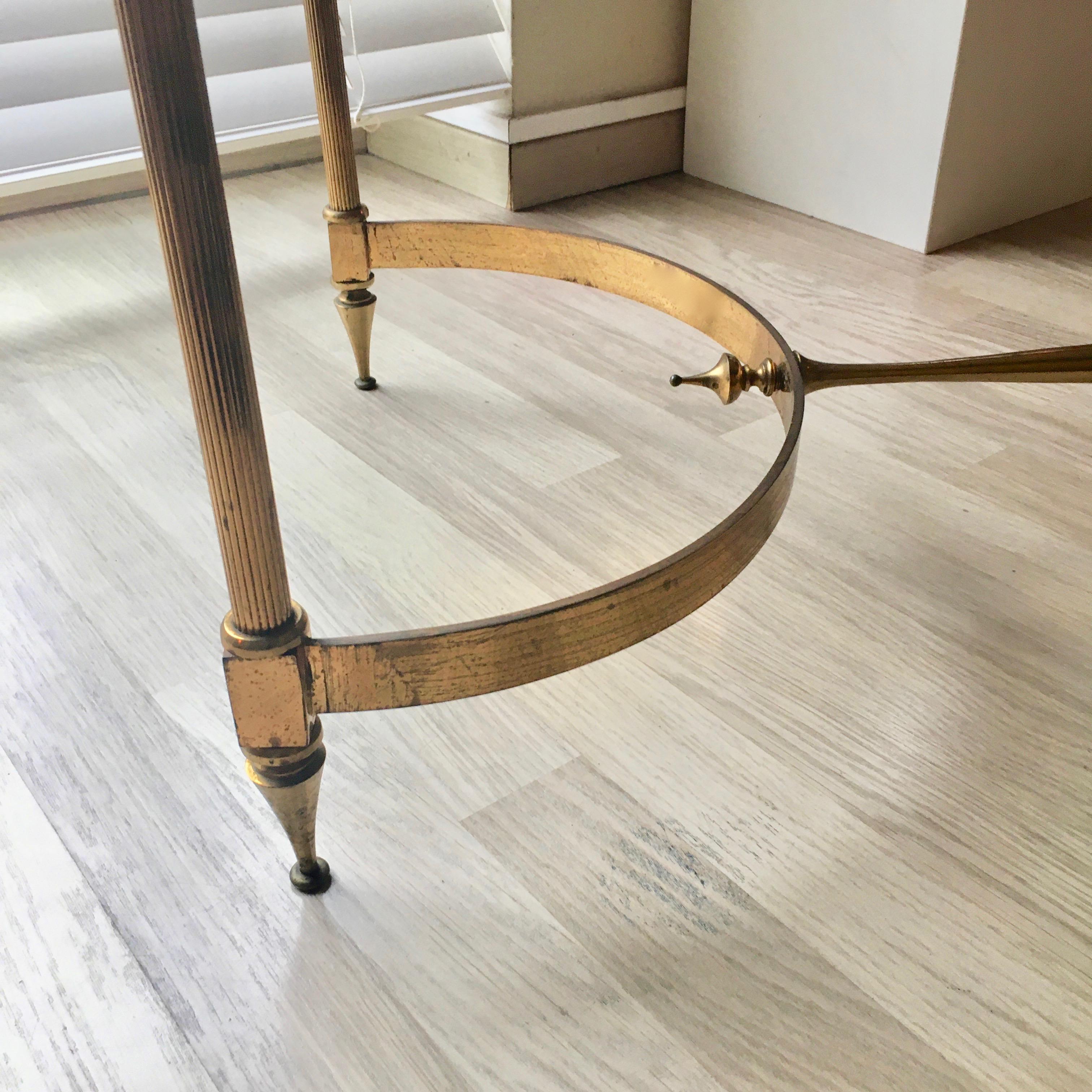 French Neoclassical Brass Table with a Glass and Mirror Top by Maison Jansen, France  For Sale