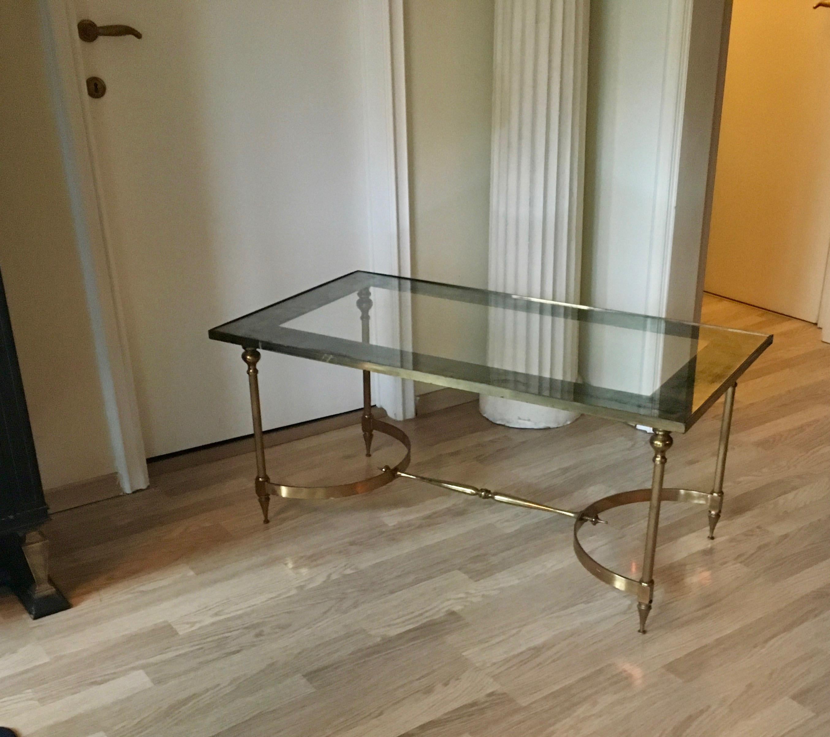Neoclassical Brass Table with a Glass and Mirror Top by Maison Jansen, France  In Good Condition For Sale In Brussels, BE