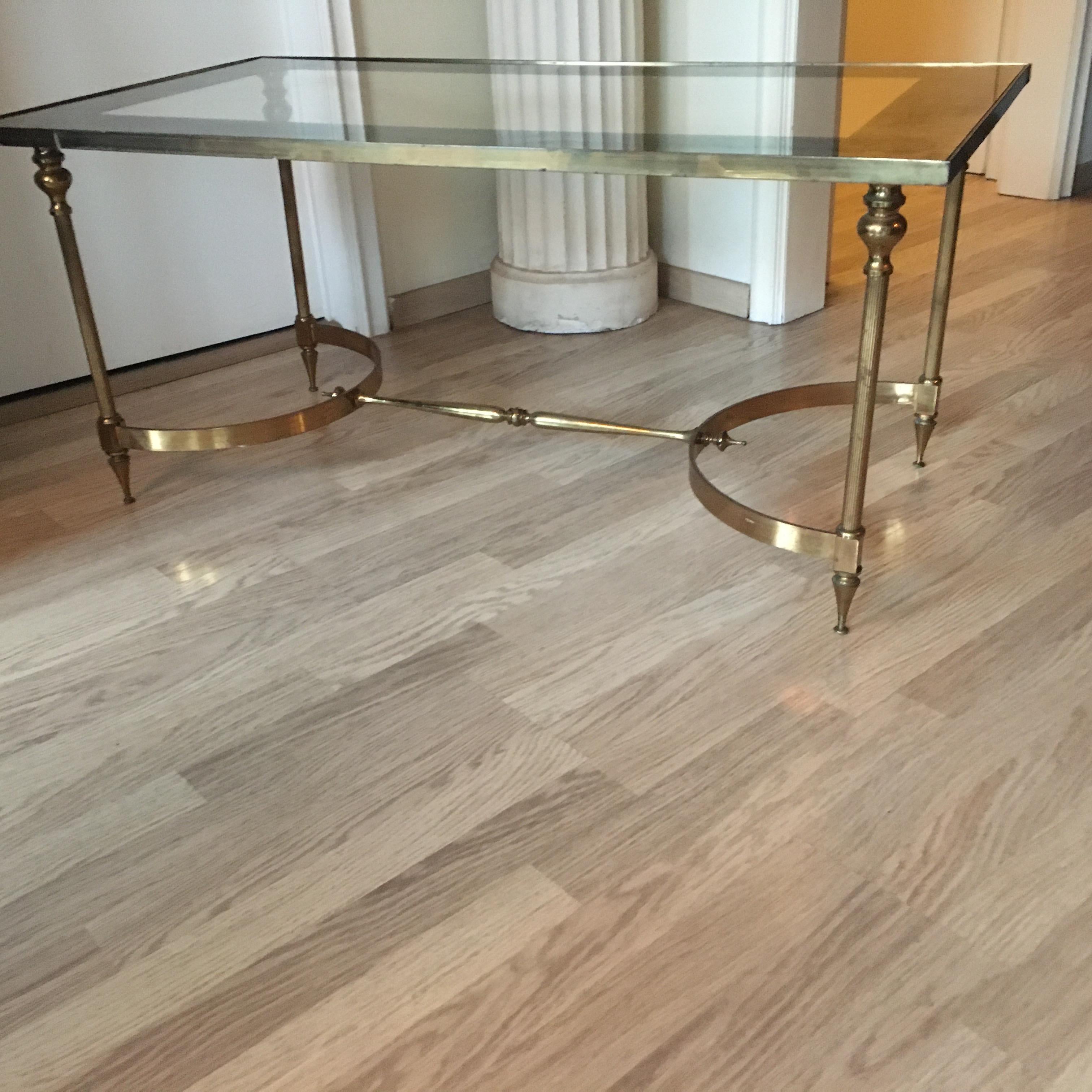 Neoclassical Brass Table with a Glass and Mirror Top by Maison Jansen, France  In Good Condition For Sale In Brussels, BE