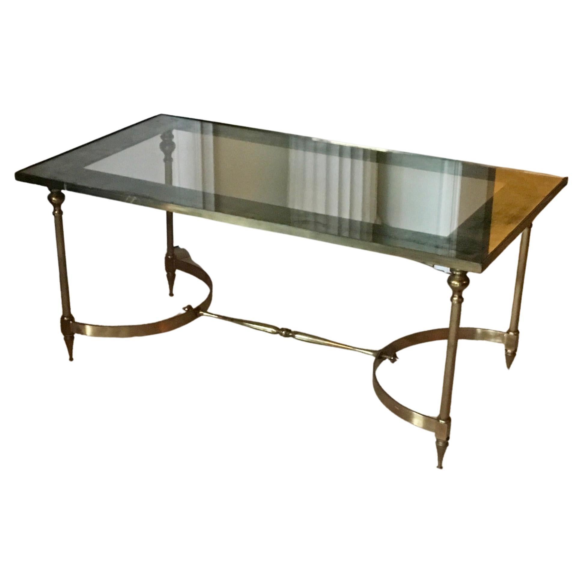 Neoclassical Brass Table with a Glass and Mirror Top by Maison Jansen, France  For Sale