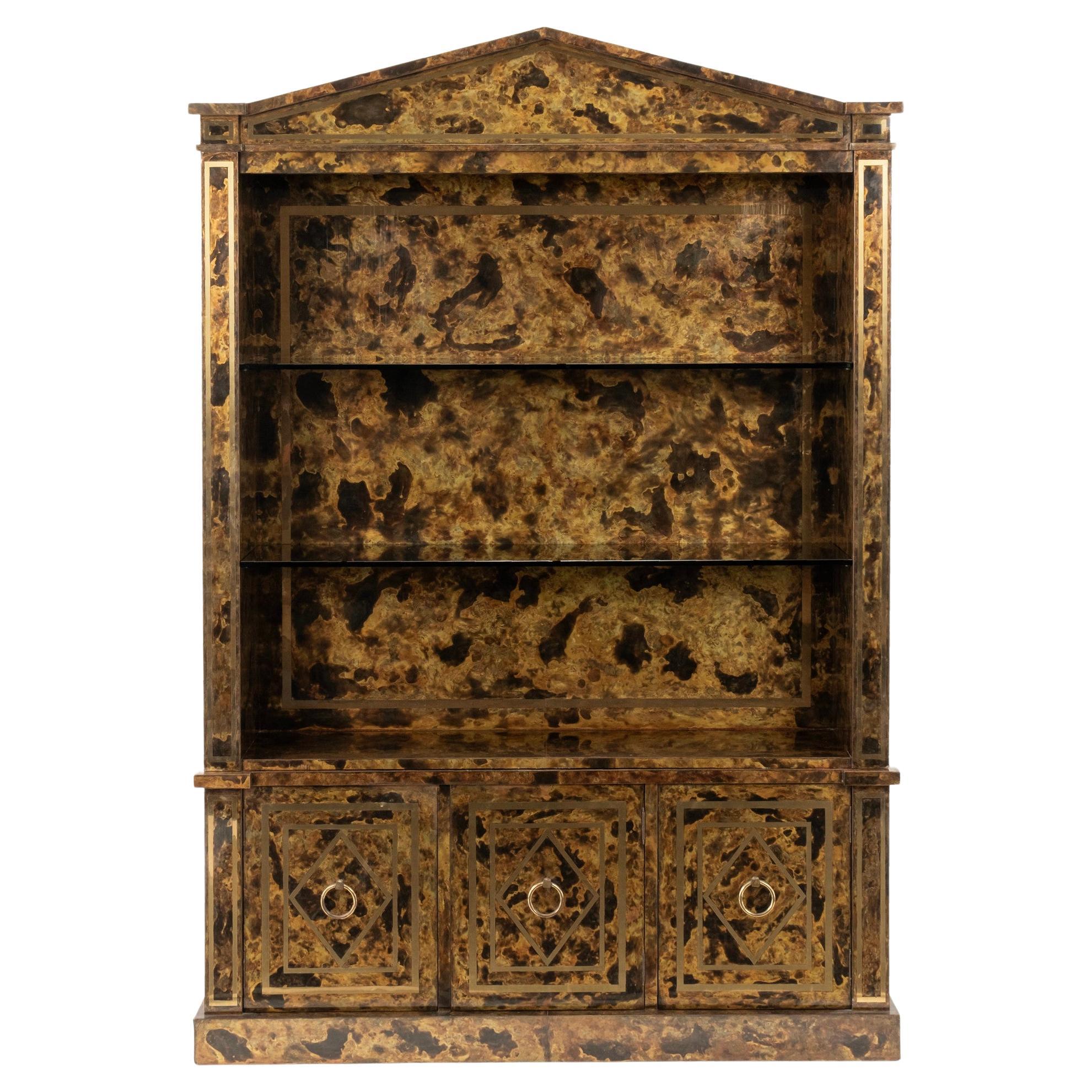 Neoclassical Brass Veneer Cabinet Bookcase For Sale