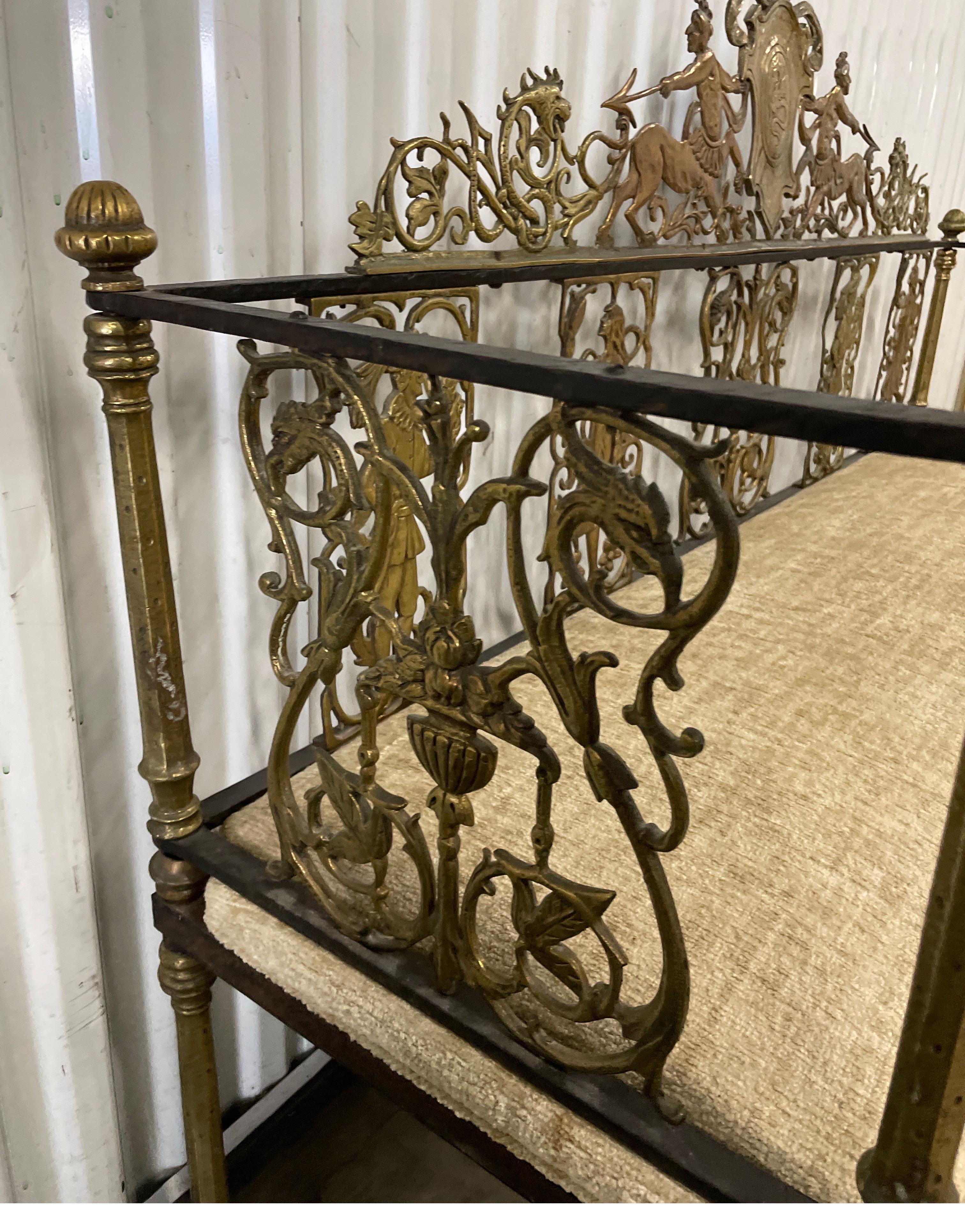 Neoclassical Brass & Wrought Iron Antique Bench For Sale 5