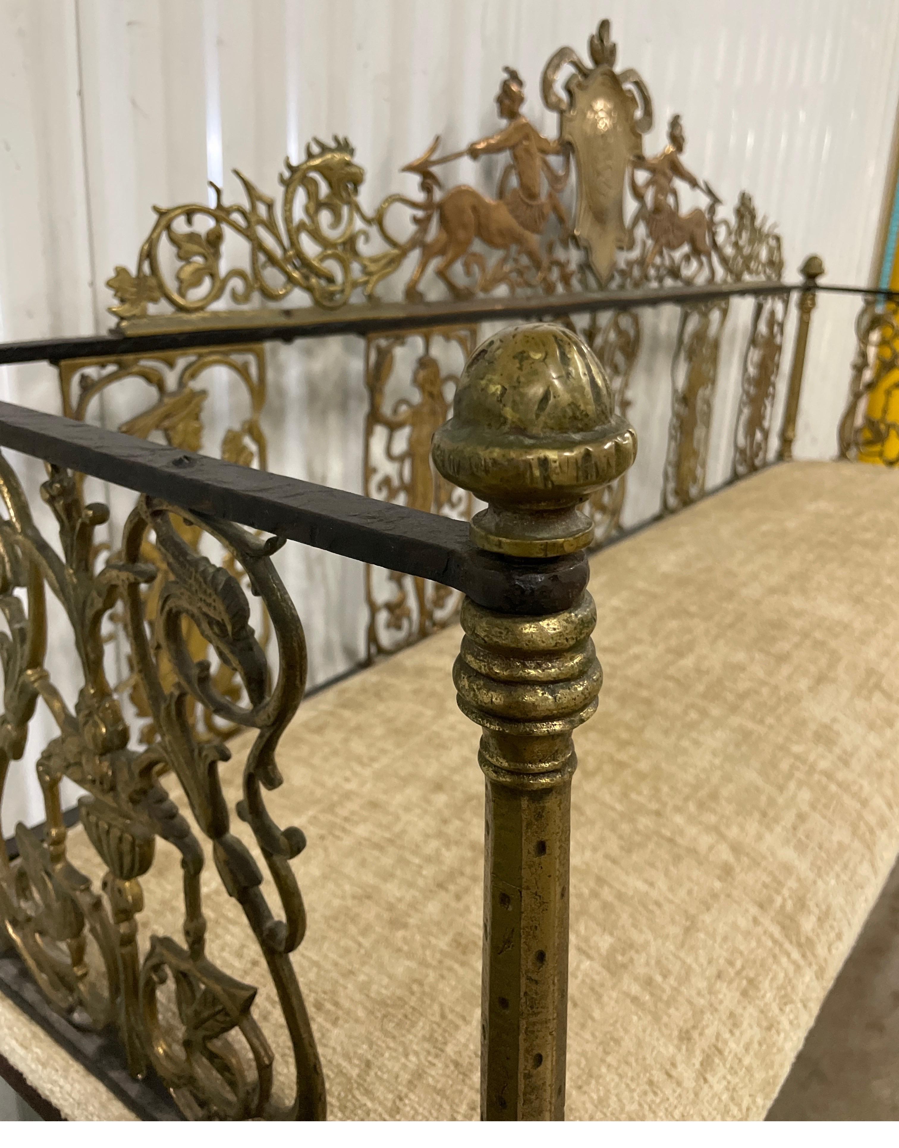 Neoclassical Brass & Wrought Iron Antique Bench For Sale 6