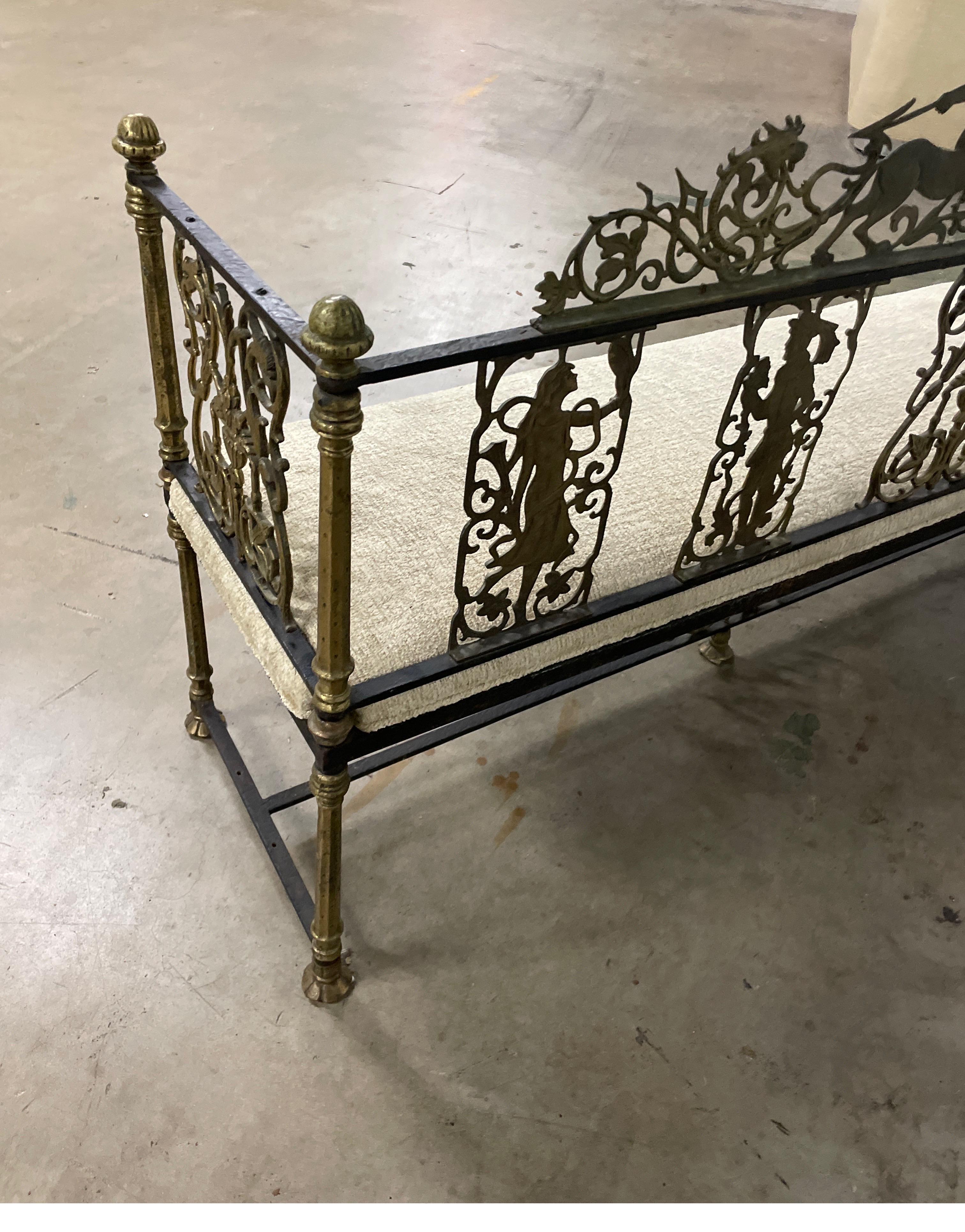 Neoclassical Brass & Wrought Iron Antique Bench For Sale 11