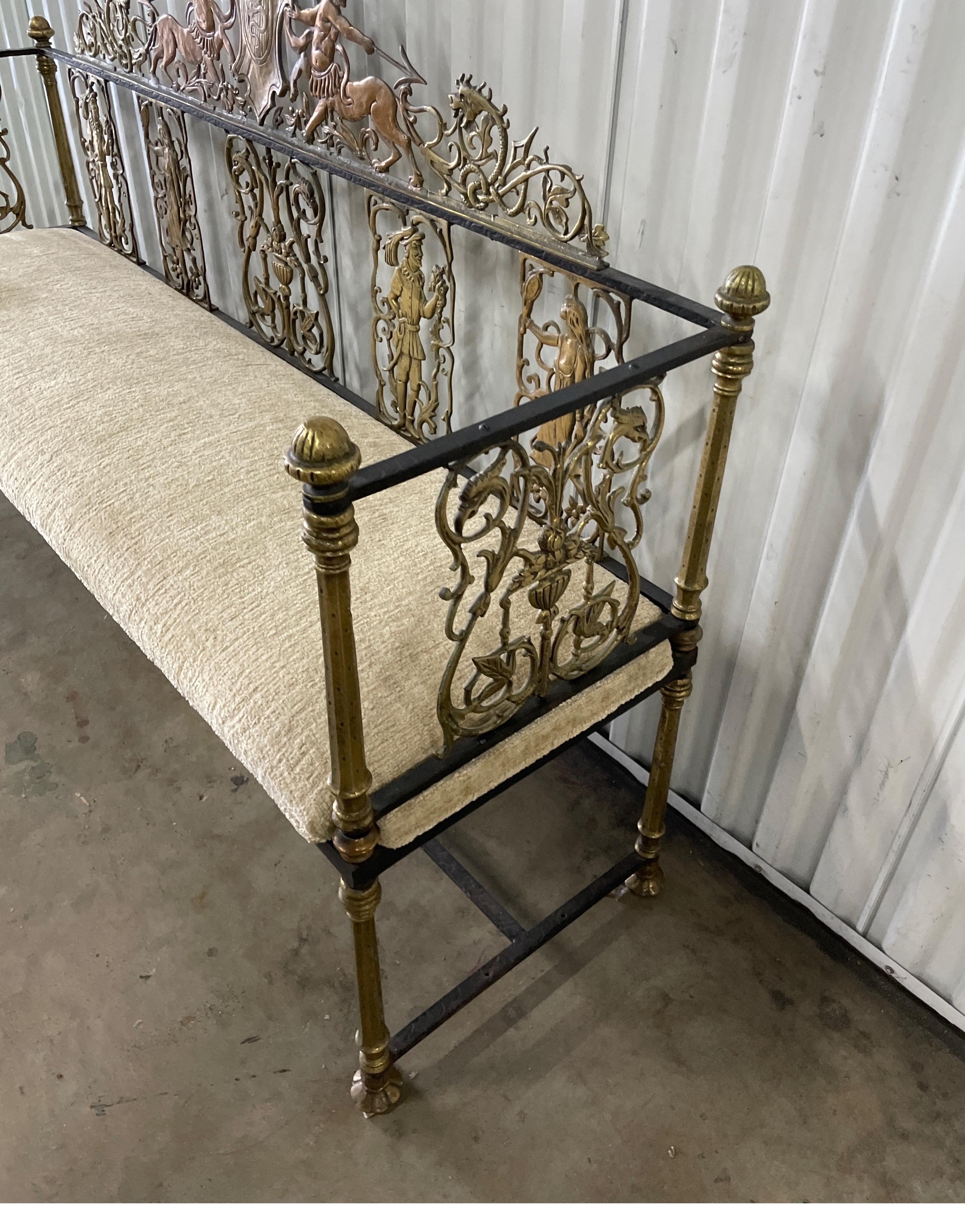 Neoclassical Brass & Wrought Iron Antique Bench For Sale 1
