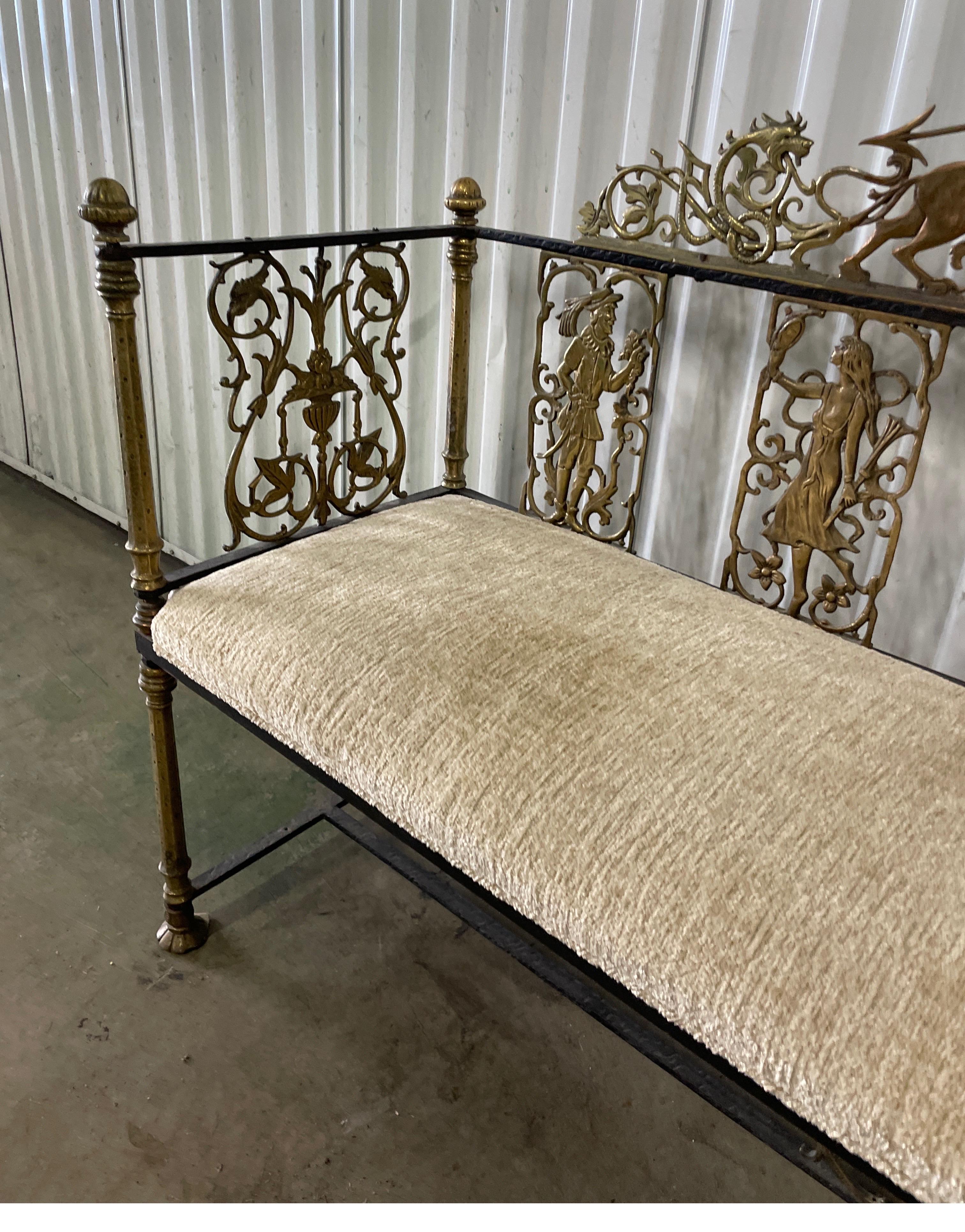 Neoclassical Brass & Wrought Iron Antique Bench For Sale 2