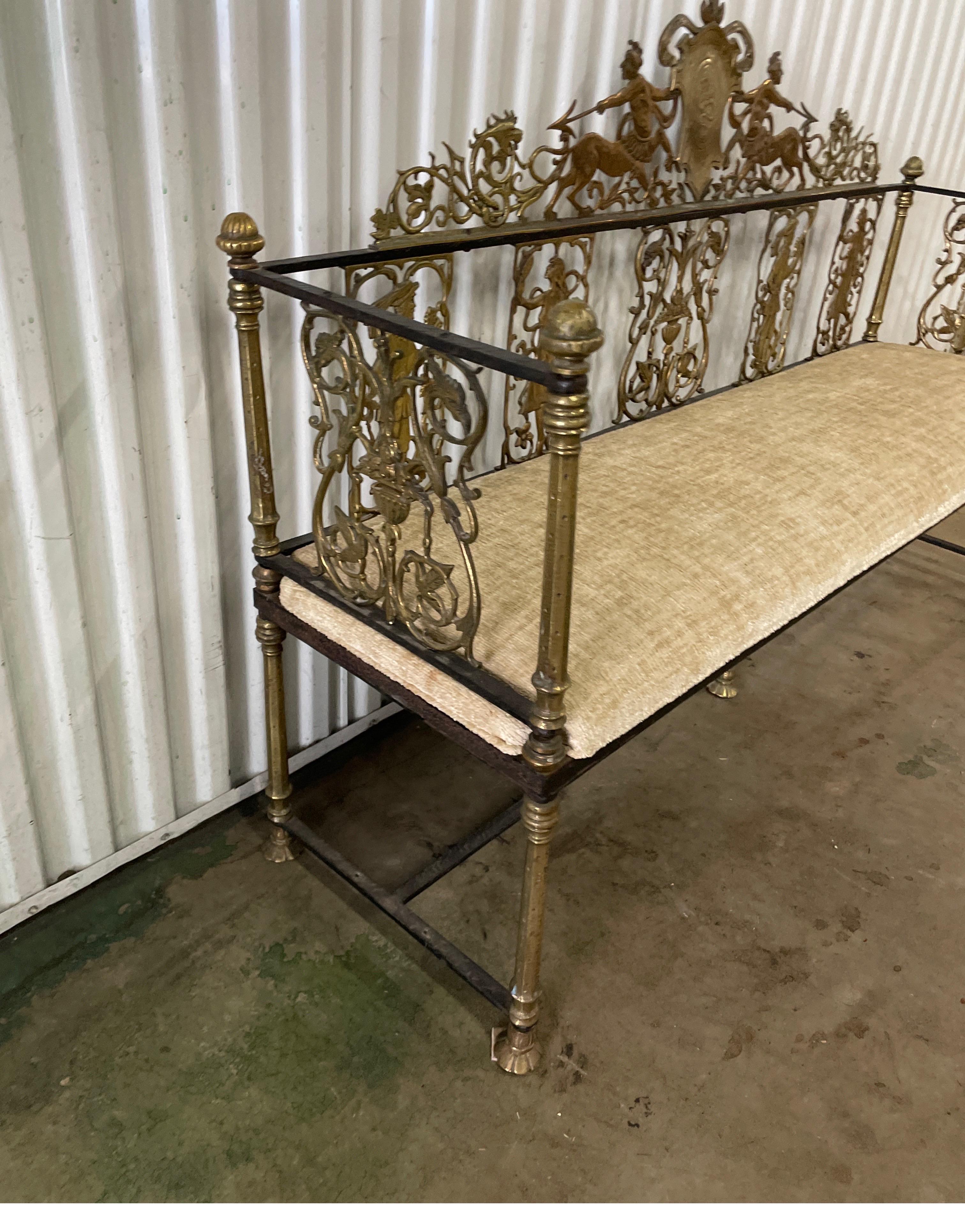 Neoclassical Brass & Wrought Iron Antique Bench For Sale 3