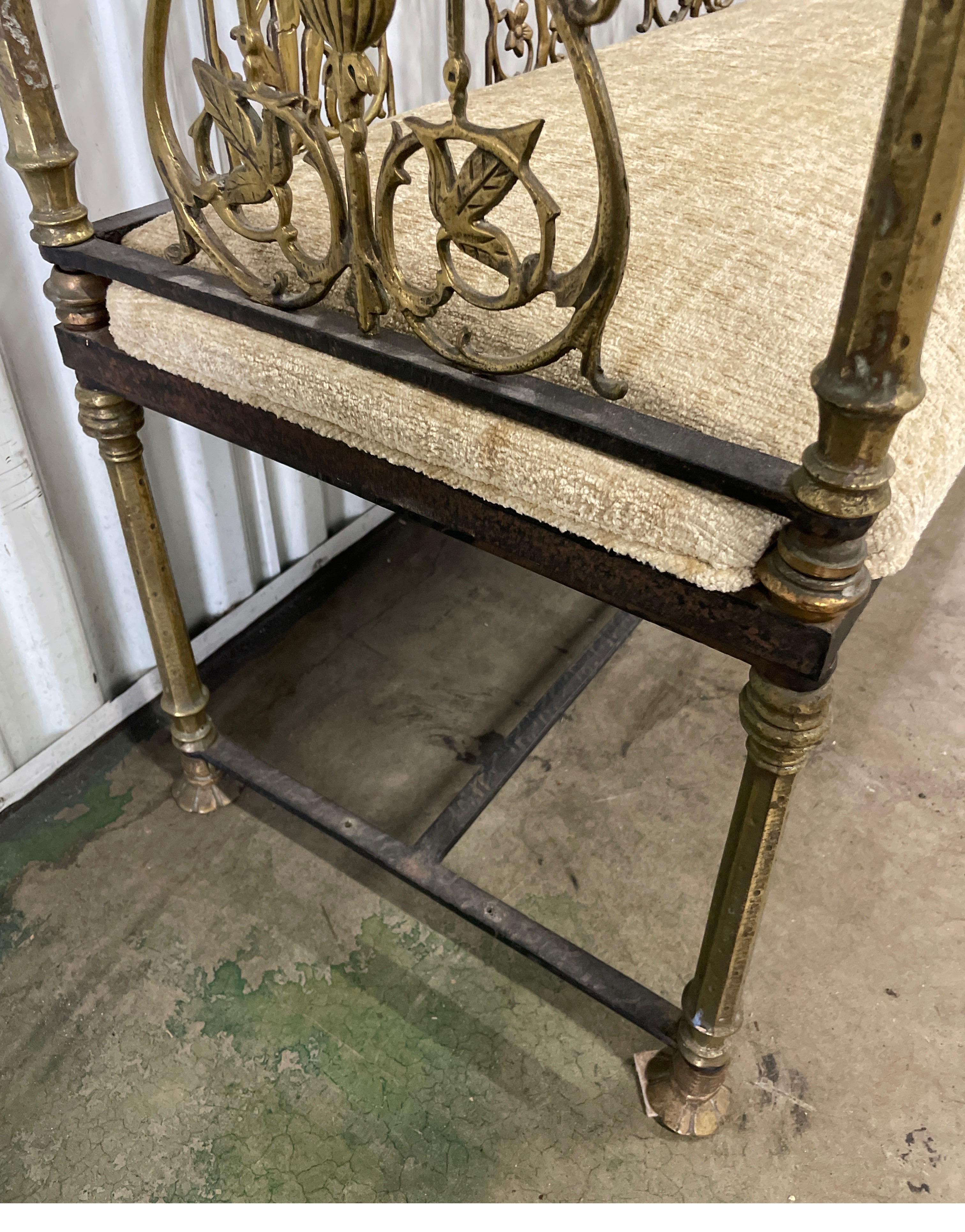 Neoclassical Brass & Wrought Iron Antique Bench For Sale 4