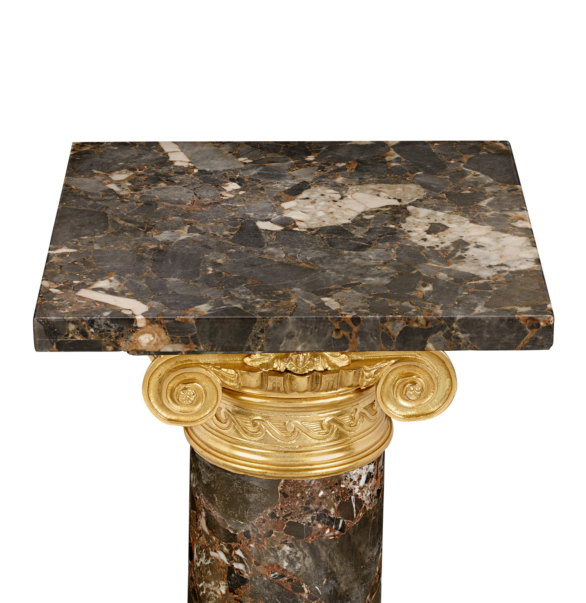 French Neoclassical Breccia Marble and Ormolu Pedestals For Sale