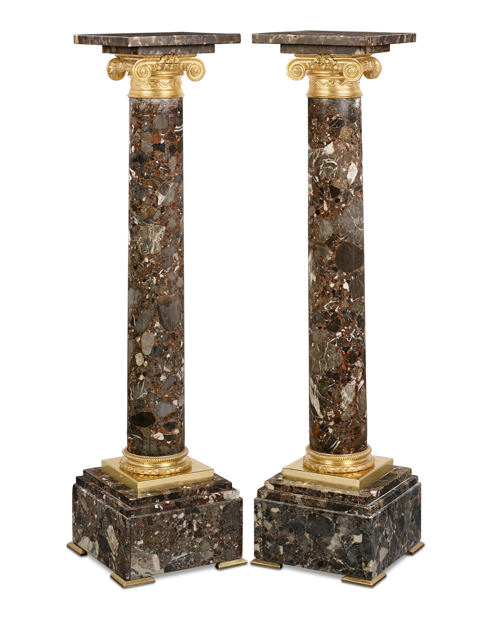 Neoclassical Breccia Marble and Ormolu Pedestals In Good Condition For Sale In New Orleans, LA