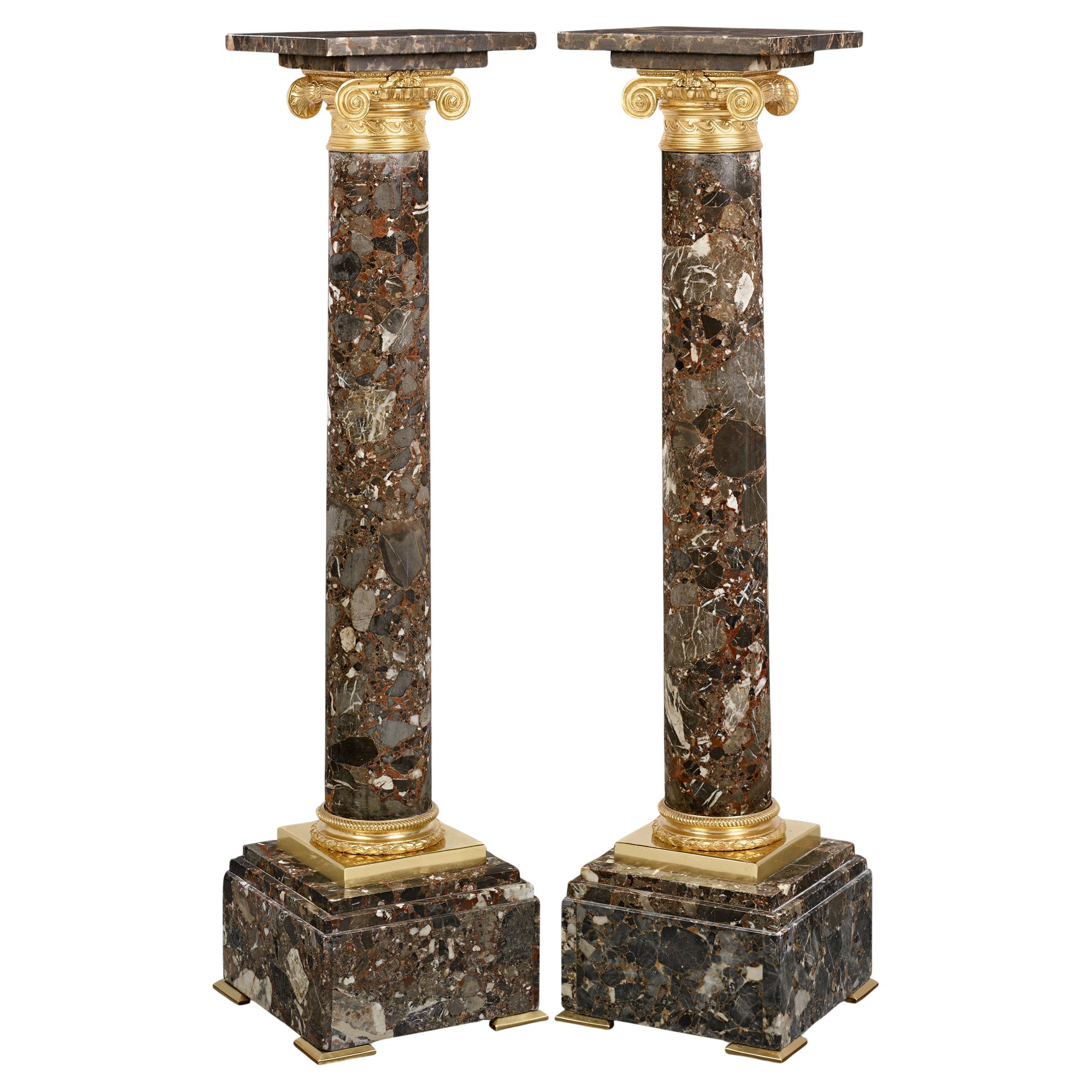 Neoclassical Breccia Marble and Ormolu Pedestals